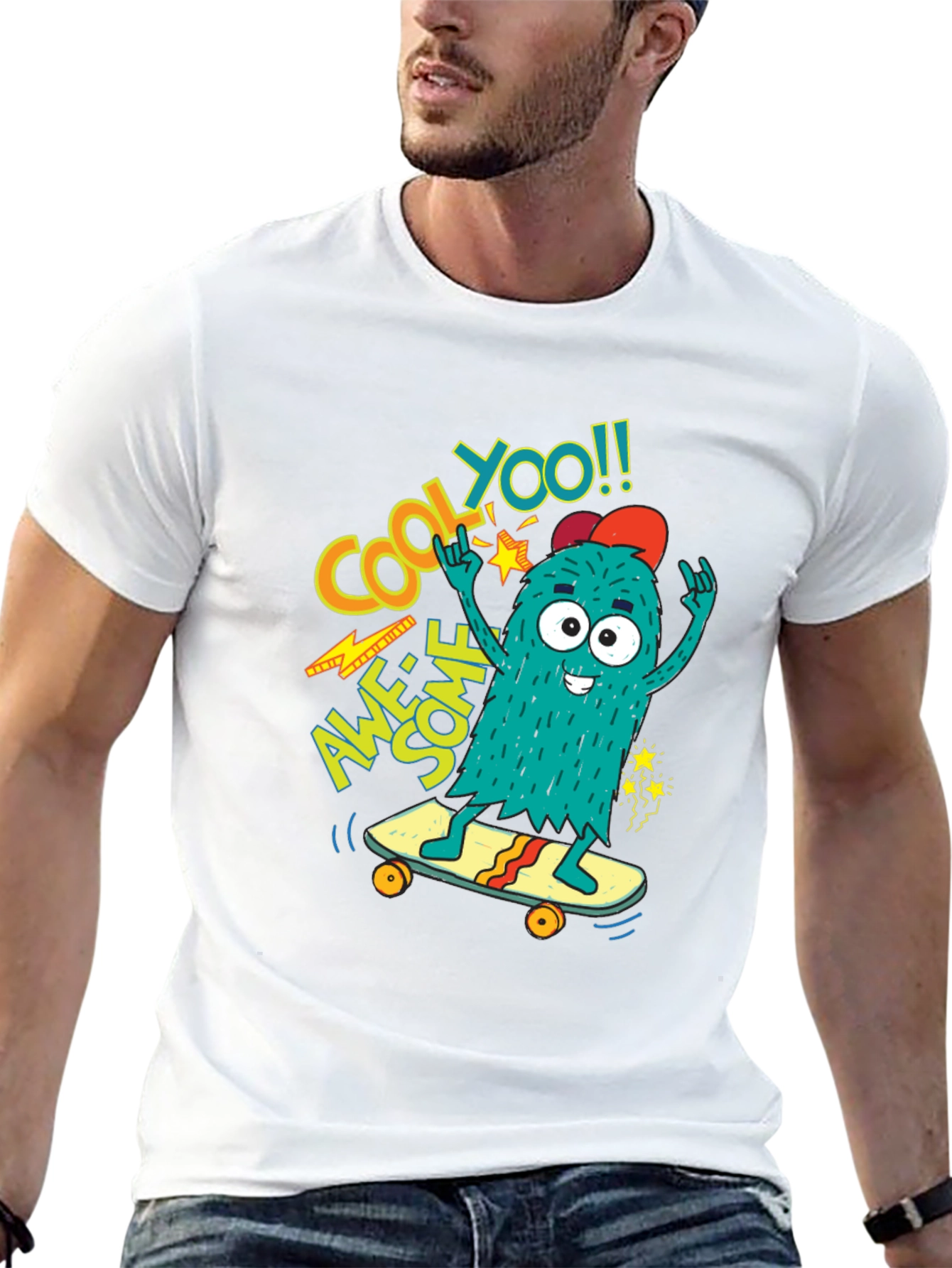 Black Cool Monster Skateboard Graphic Tee - Awesome YOO!! view 13