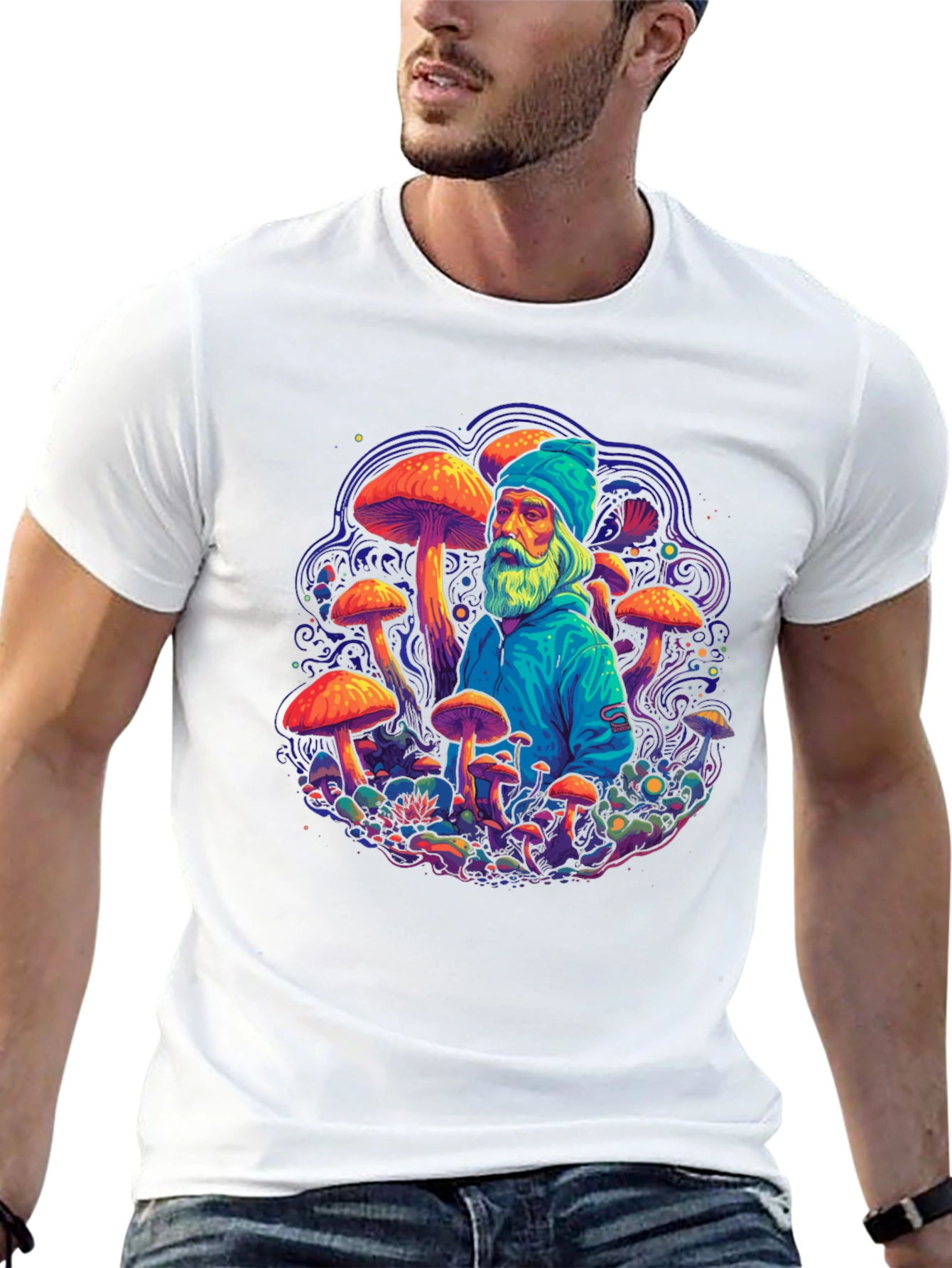 Black Wizard Mushroom Graphic Tee - Psychedelic Design view 13