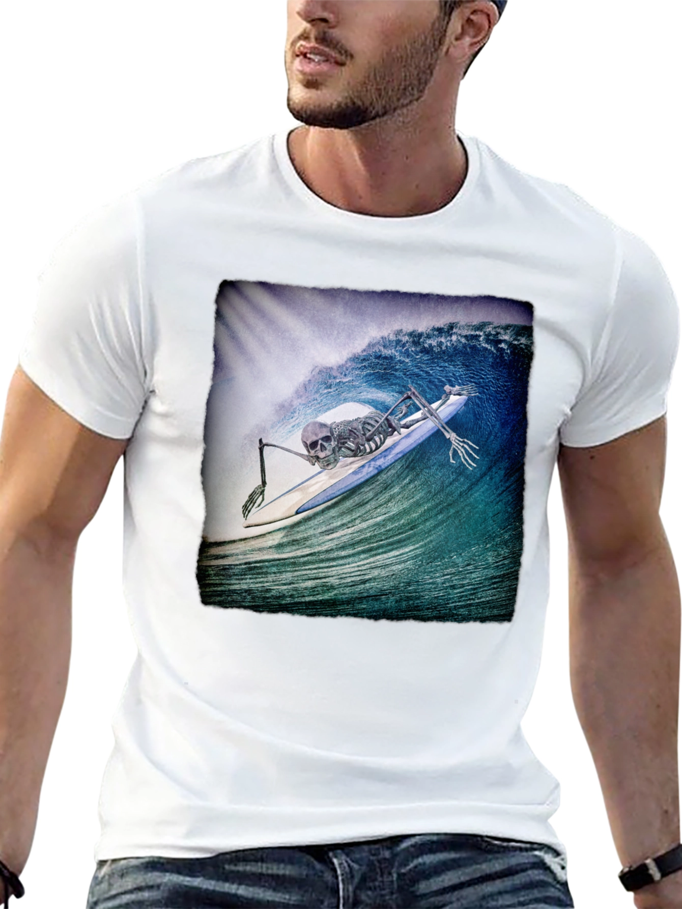 Black Skeleton Surfer T-Shirt - Black Crew Neck Tee view 13