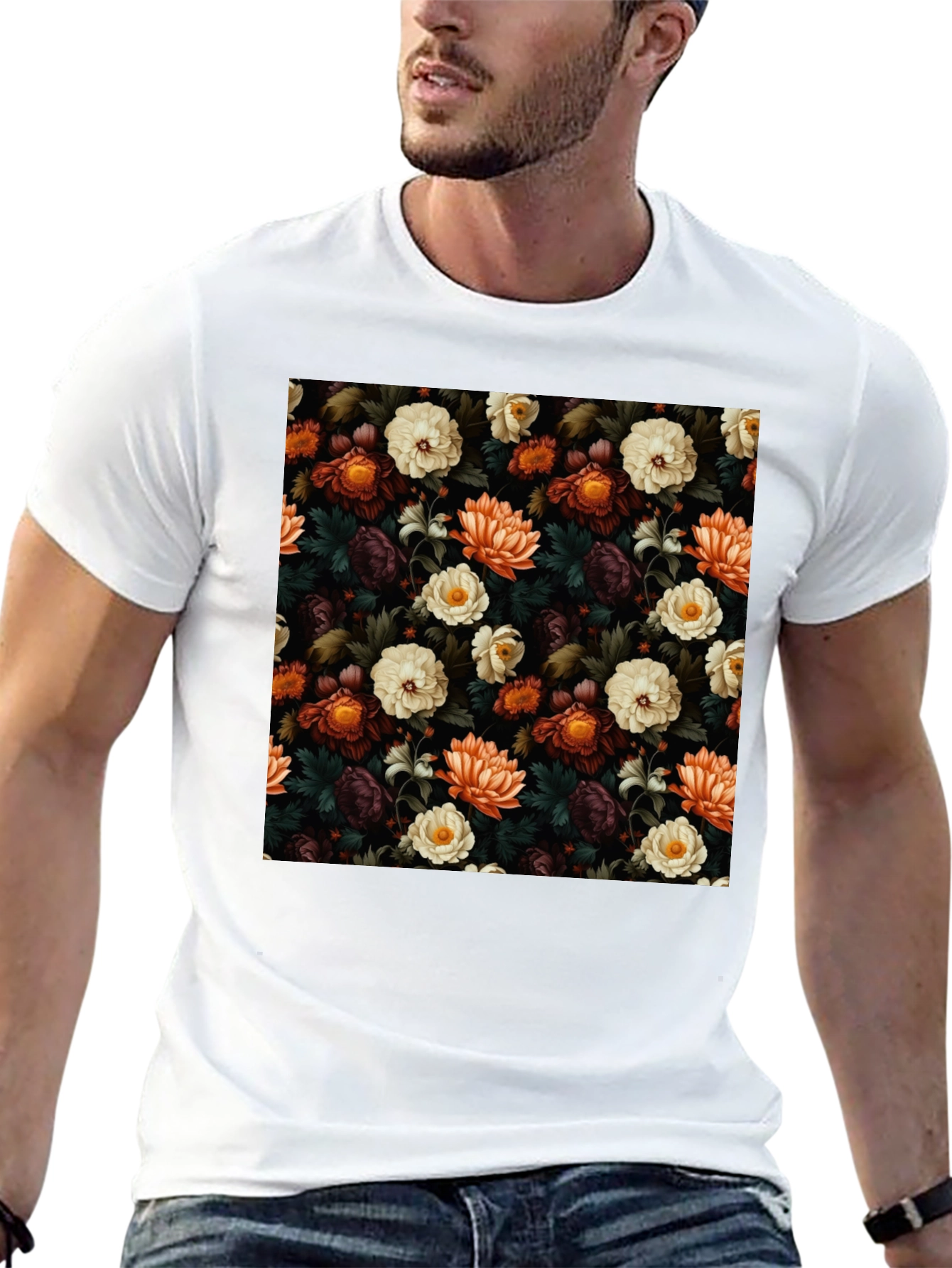Black Floral Pattern T-Shirt view 13