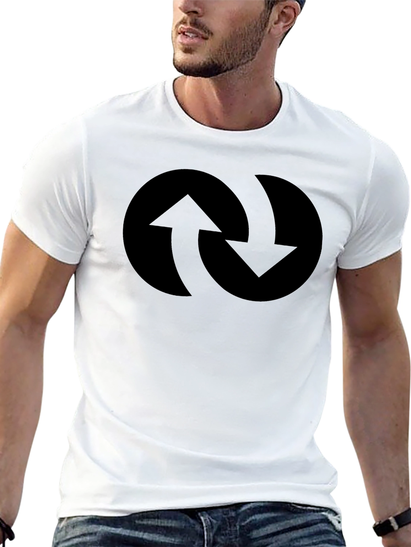 Black Black Circular Arrow Graphic Tee - Modern Design view 13