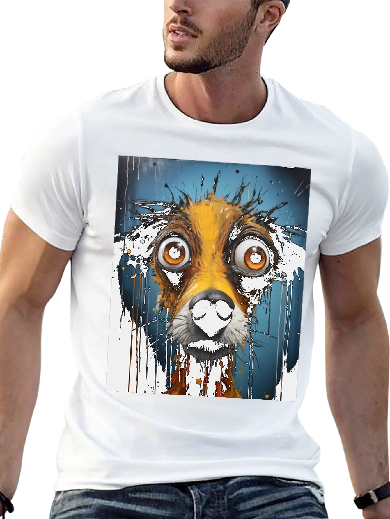 Black Dog Art Graphic Tee - Unisex Black Cotton T-Shirt view 13