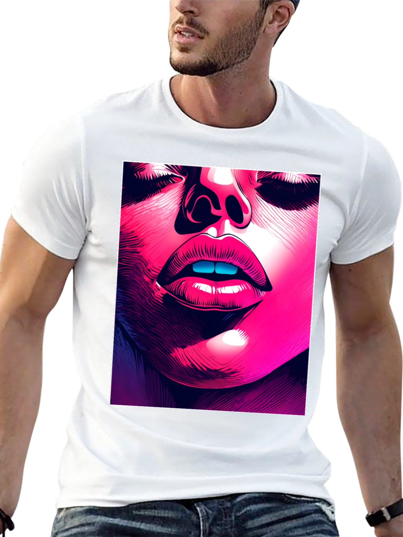 Black Abstract Face Graphic Tee - Stylish Black T-Shirt view 13