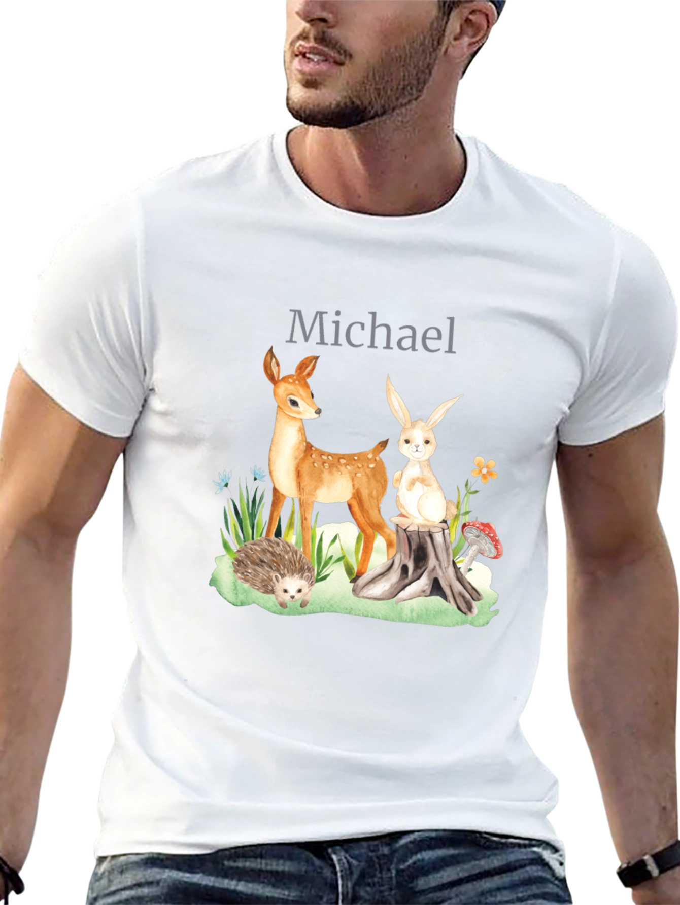 Black Personalized Woodland Animals T-Shirt view 13