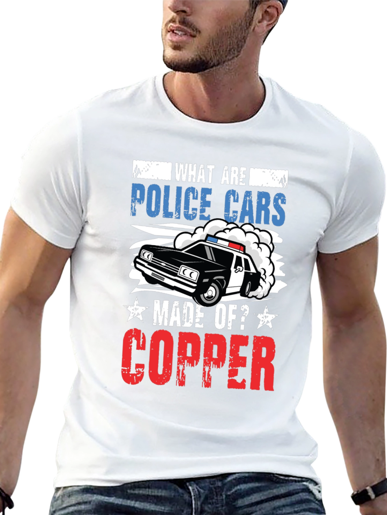 Black Police Car Humor Graphic T-Shirt view 13