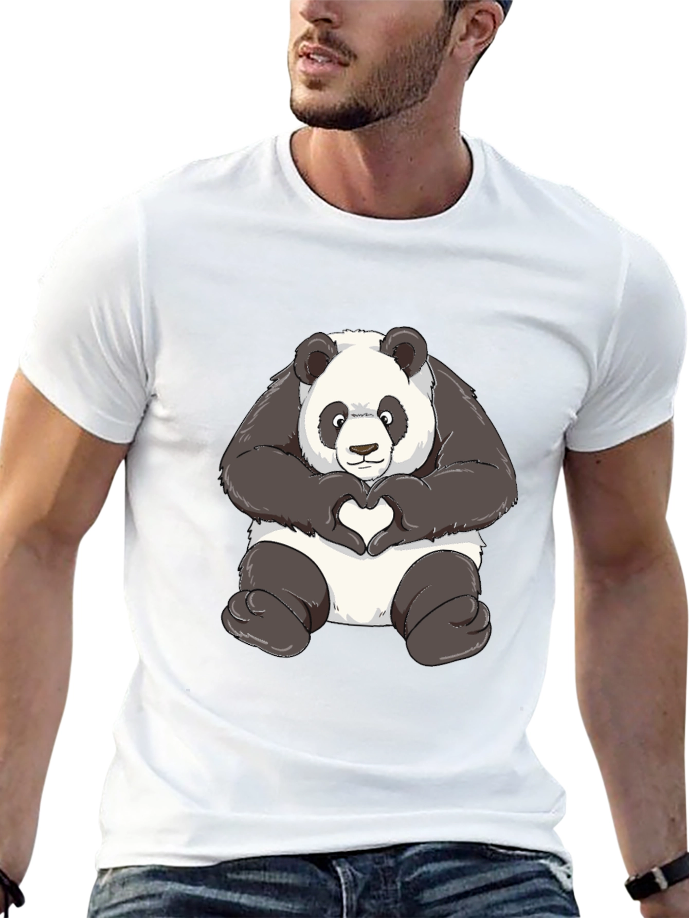 Black Panda Heart Hands Graphic T-Shirt - Black view 13