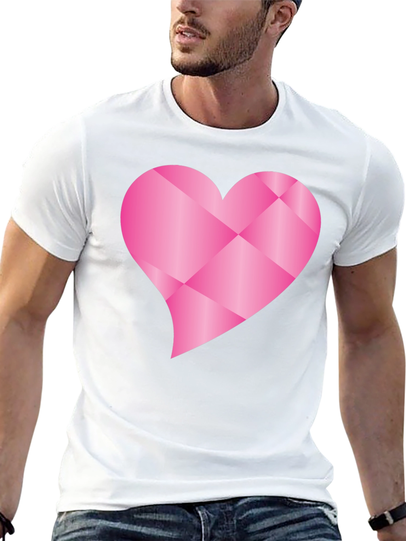 Black Geometric Pink Heart Graphic Black T-Shirt view 13