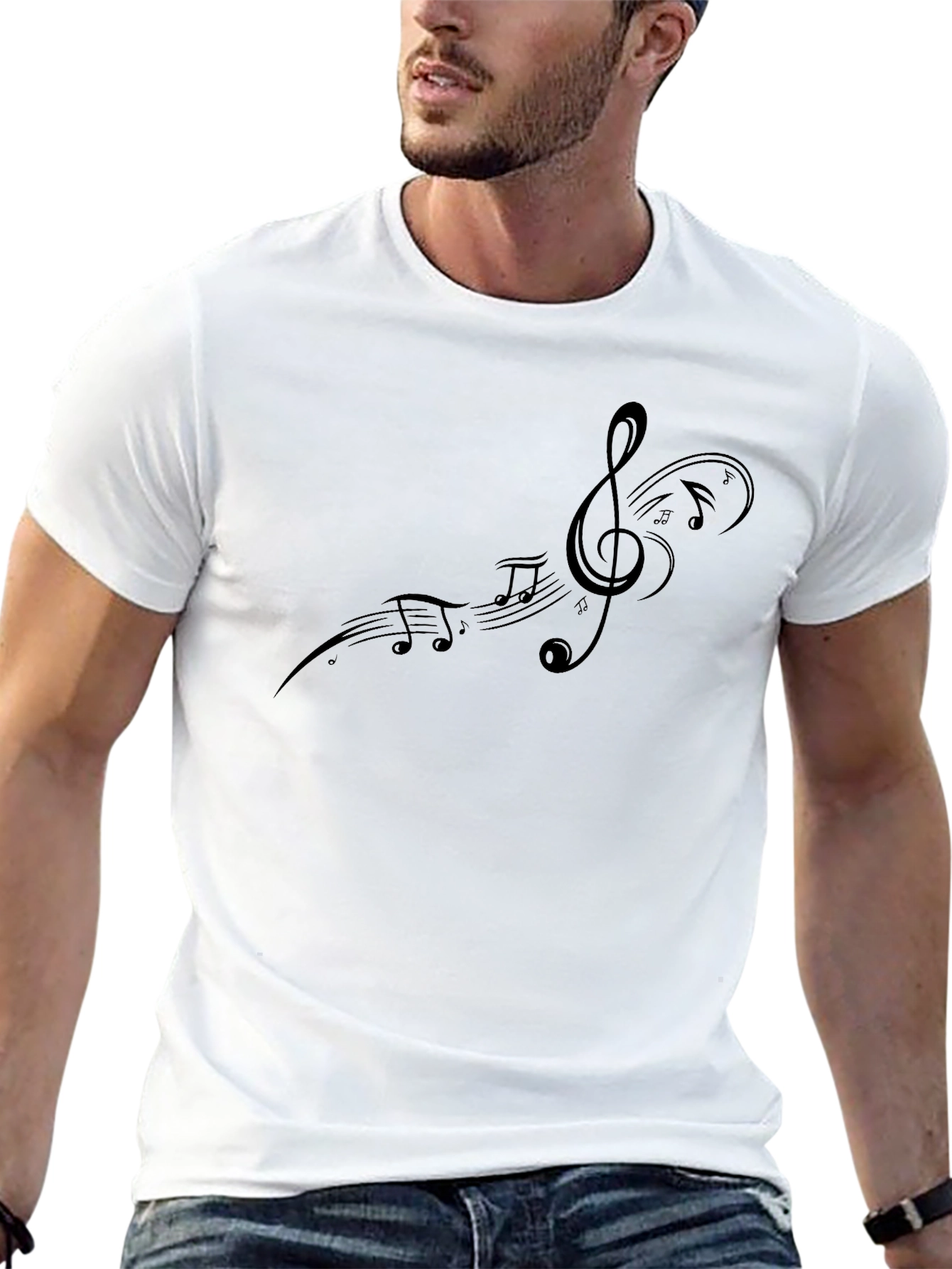 Black Musical Note Graphic Tee - Black Cotton Blend view 13