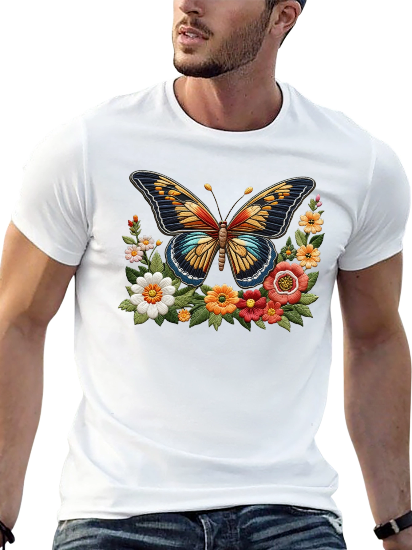 Black Butterfly Floral Graphic Print Black T-Shirt view 13