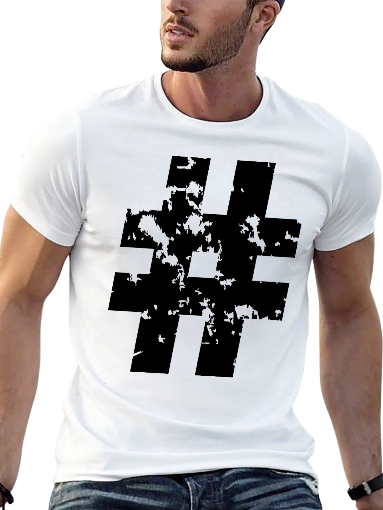 Black Distressed Hashtag Graphic Tee - Black Casual Shirt view 13