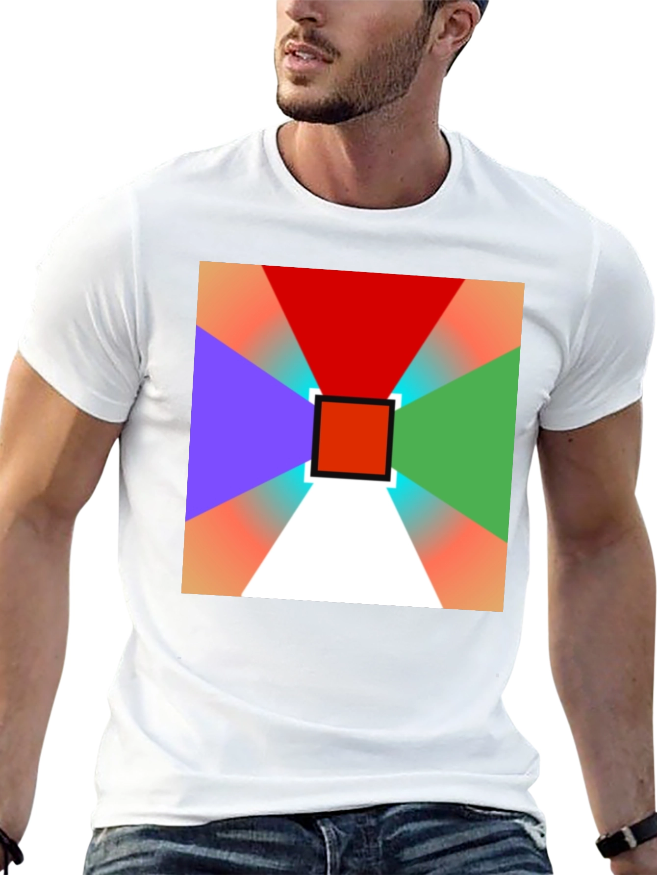 Black Geometric Prism T-Shirt: Vivid Colors, Modern Design view 13