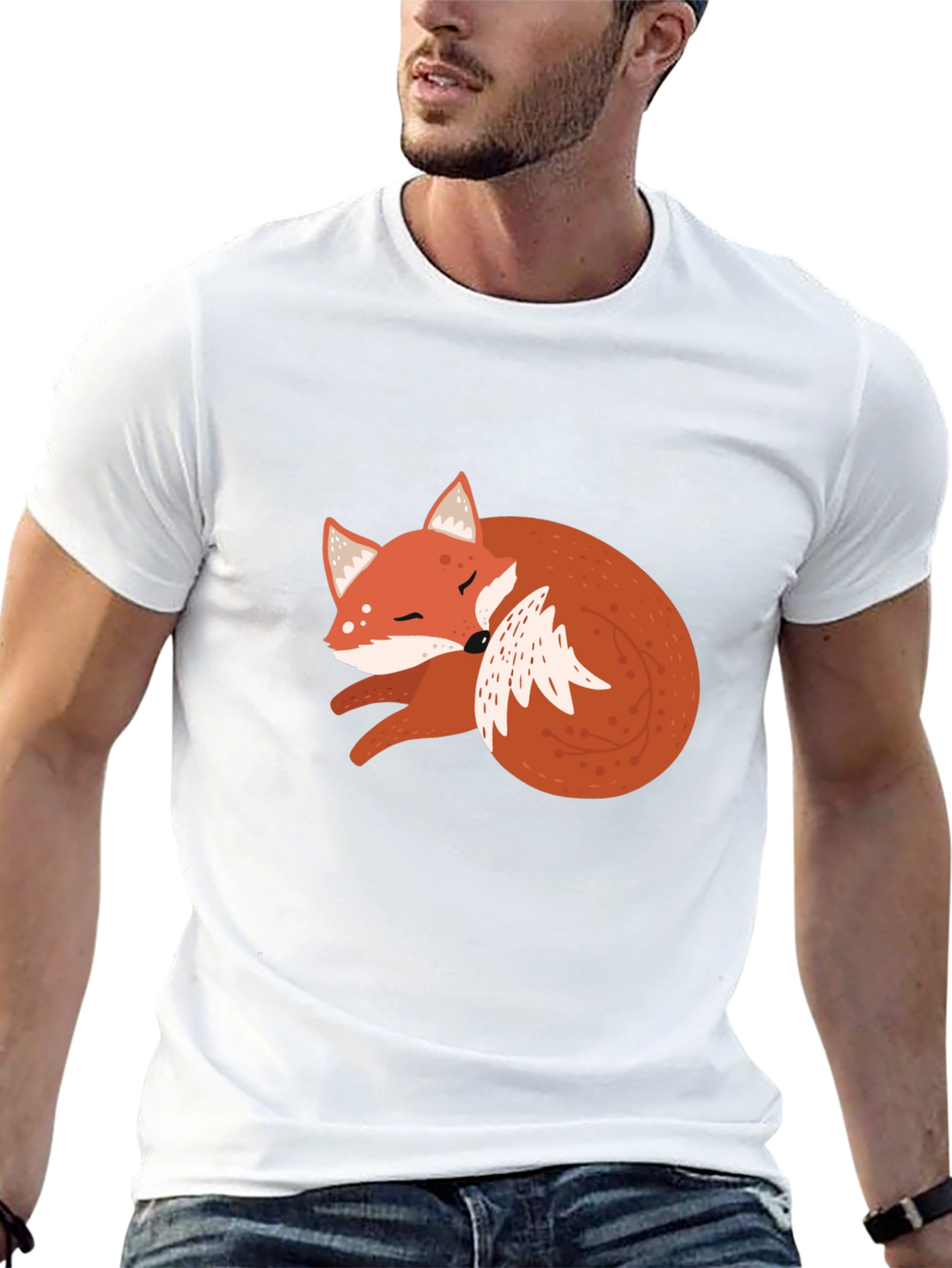 Black Cute Fox Graphic Tee - Soft Black Cotton T-Shirt view 13