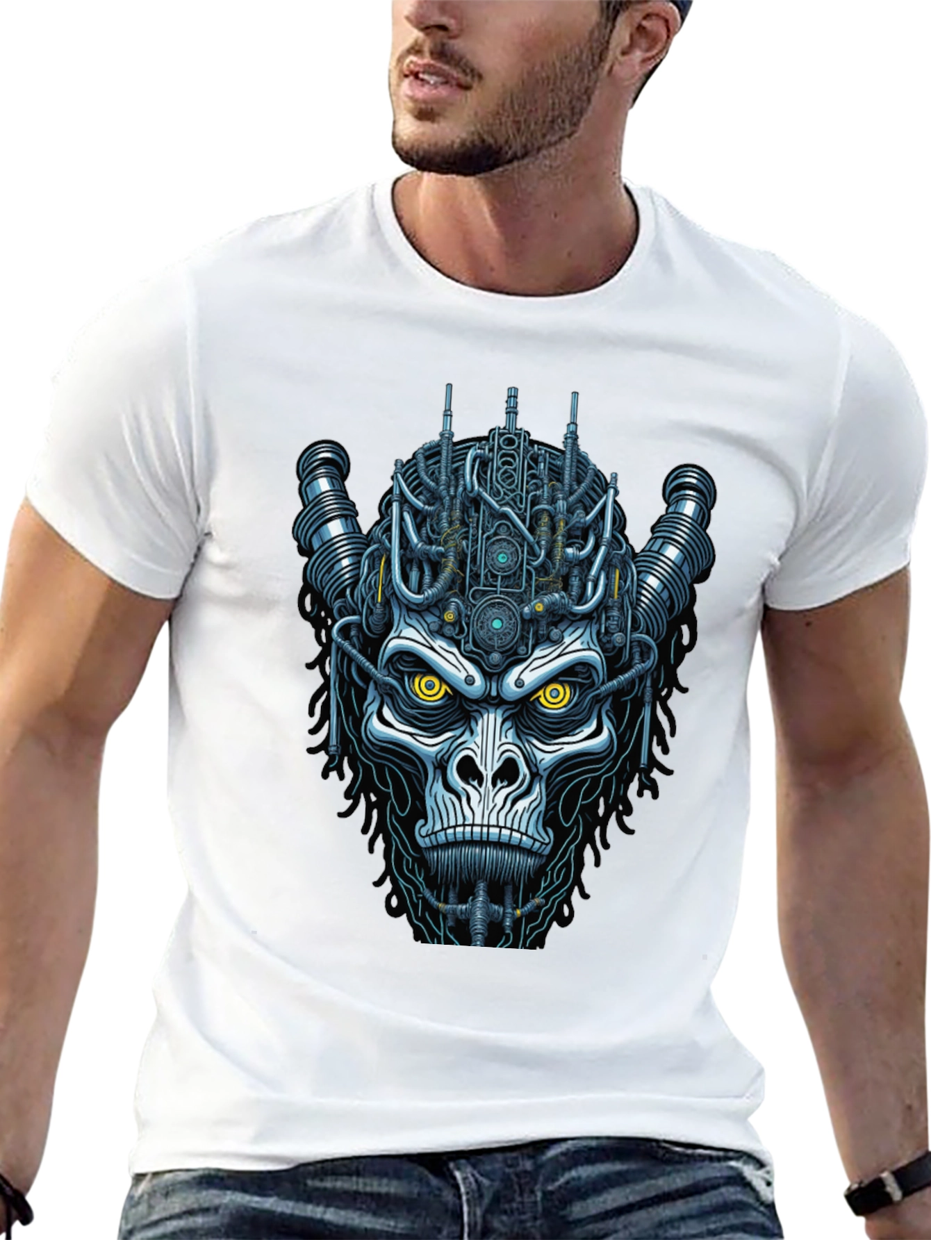 Black Cyberpunk Gorilla Graphic Tee - Unique Sci-Fi Design view 13