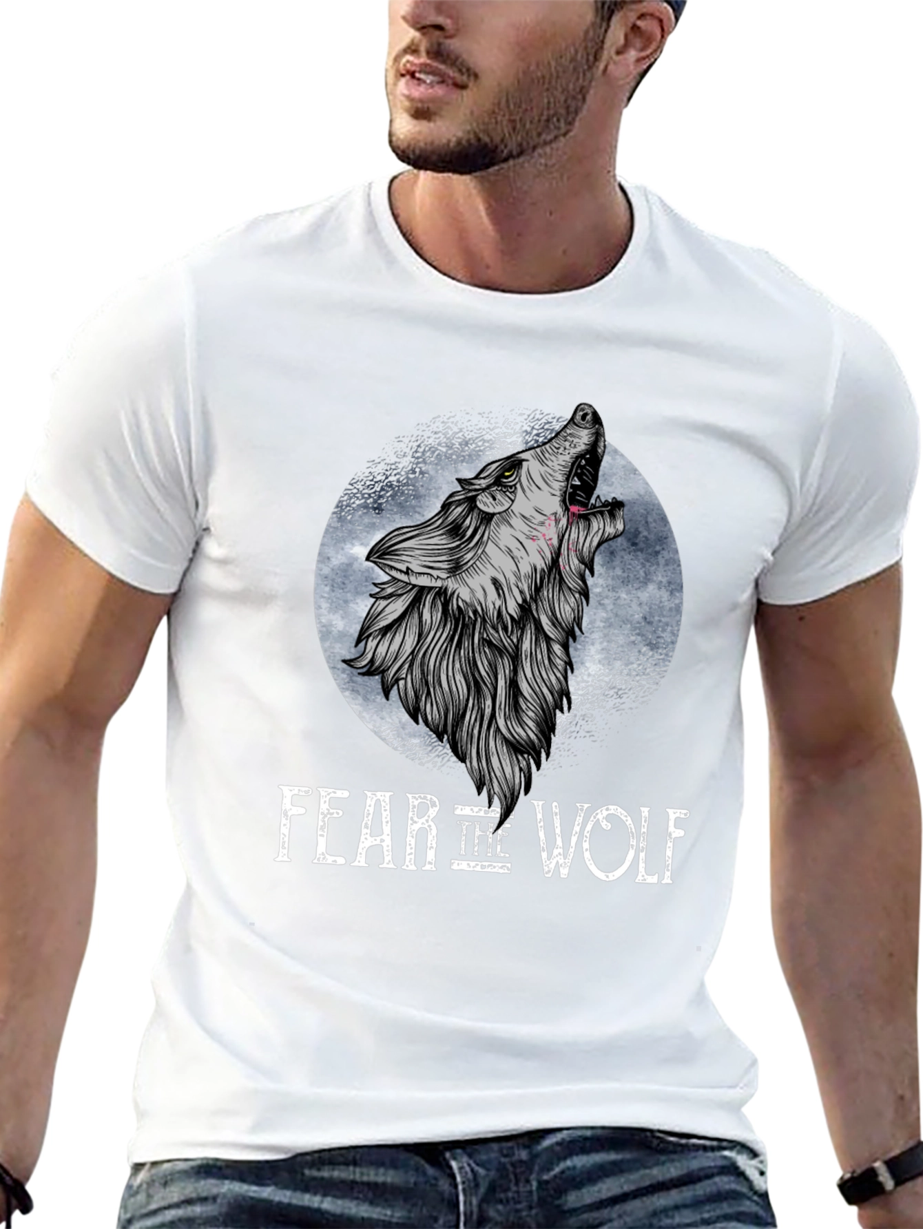 Black Fear the Wolf Graphic T-Shirt - Black Wolf Design view 13