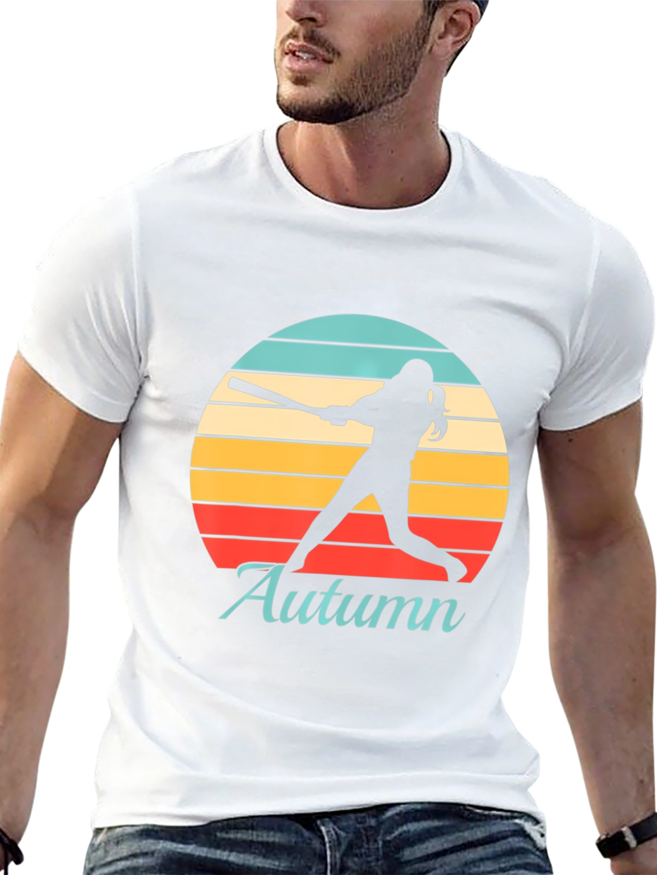 Black Autumn Softball T-Shirt Retro Sunset Silhouette view 13