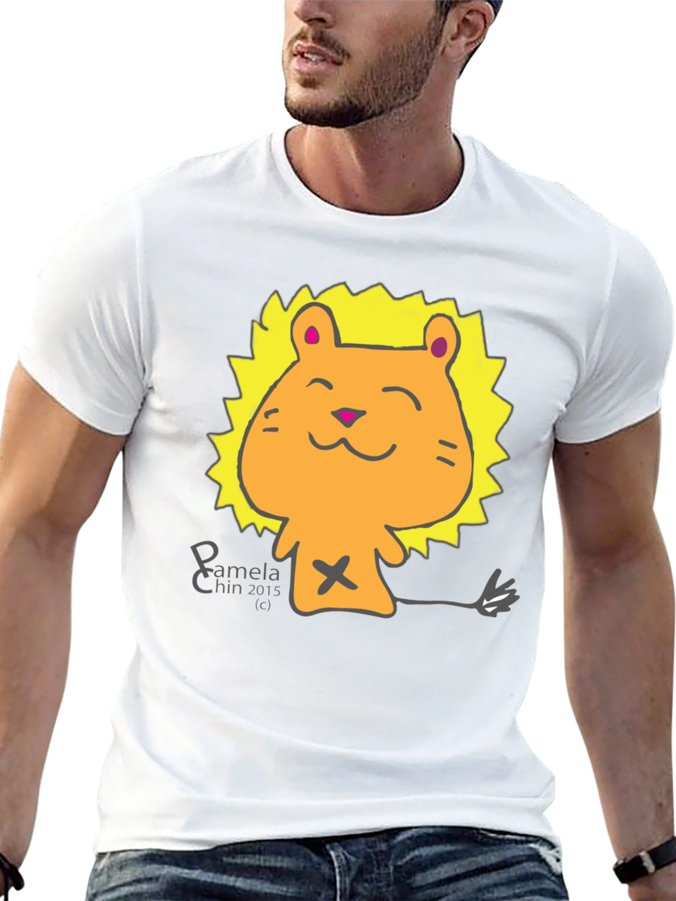 Black Cute Lion Cartoon Black T-Shirt view 13