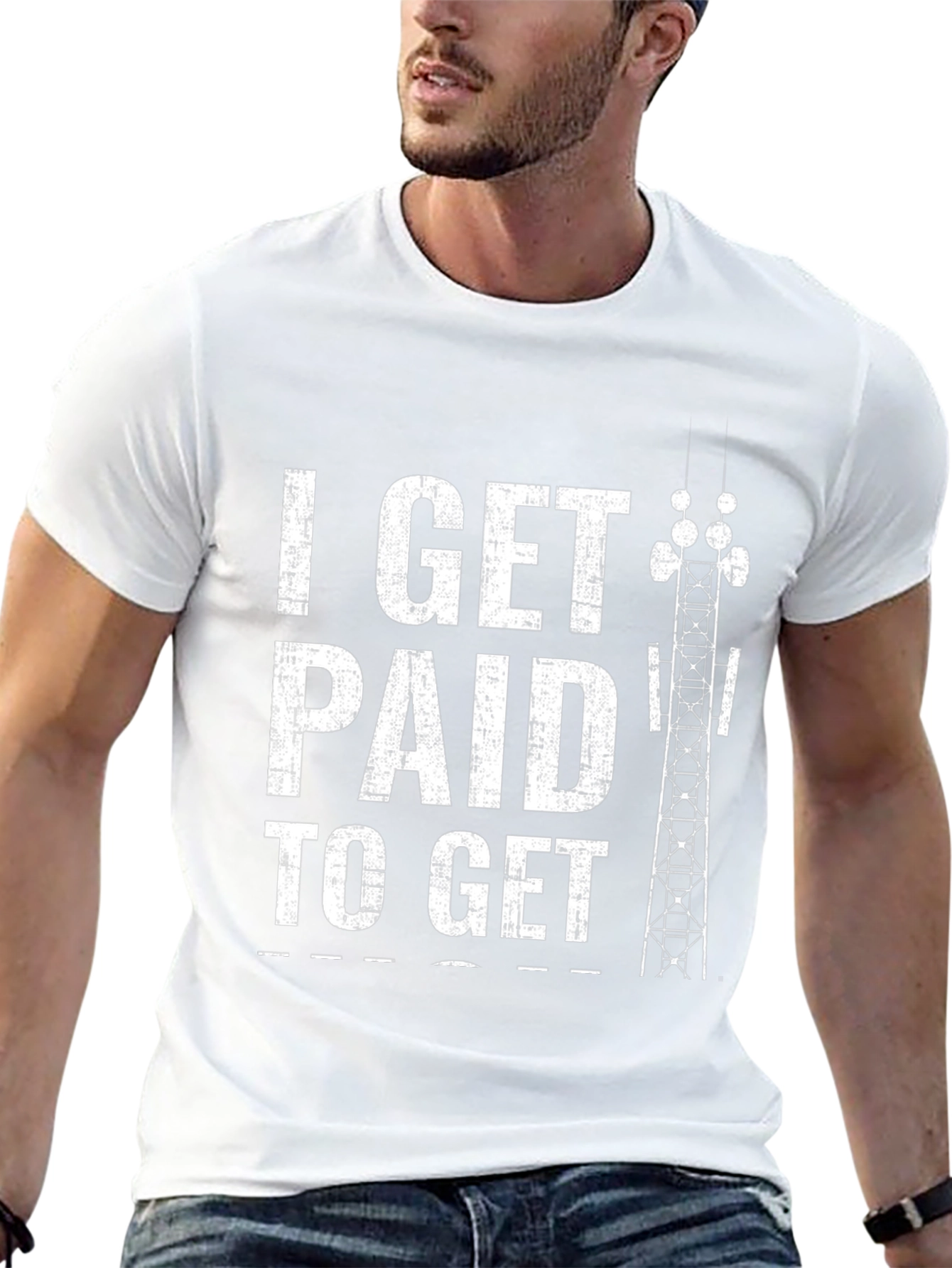 Black I Get Paid To Get Up High Tower Climber Black T-Shirt view 13