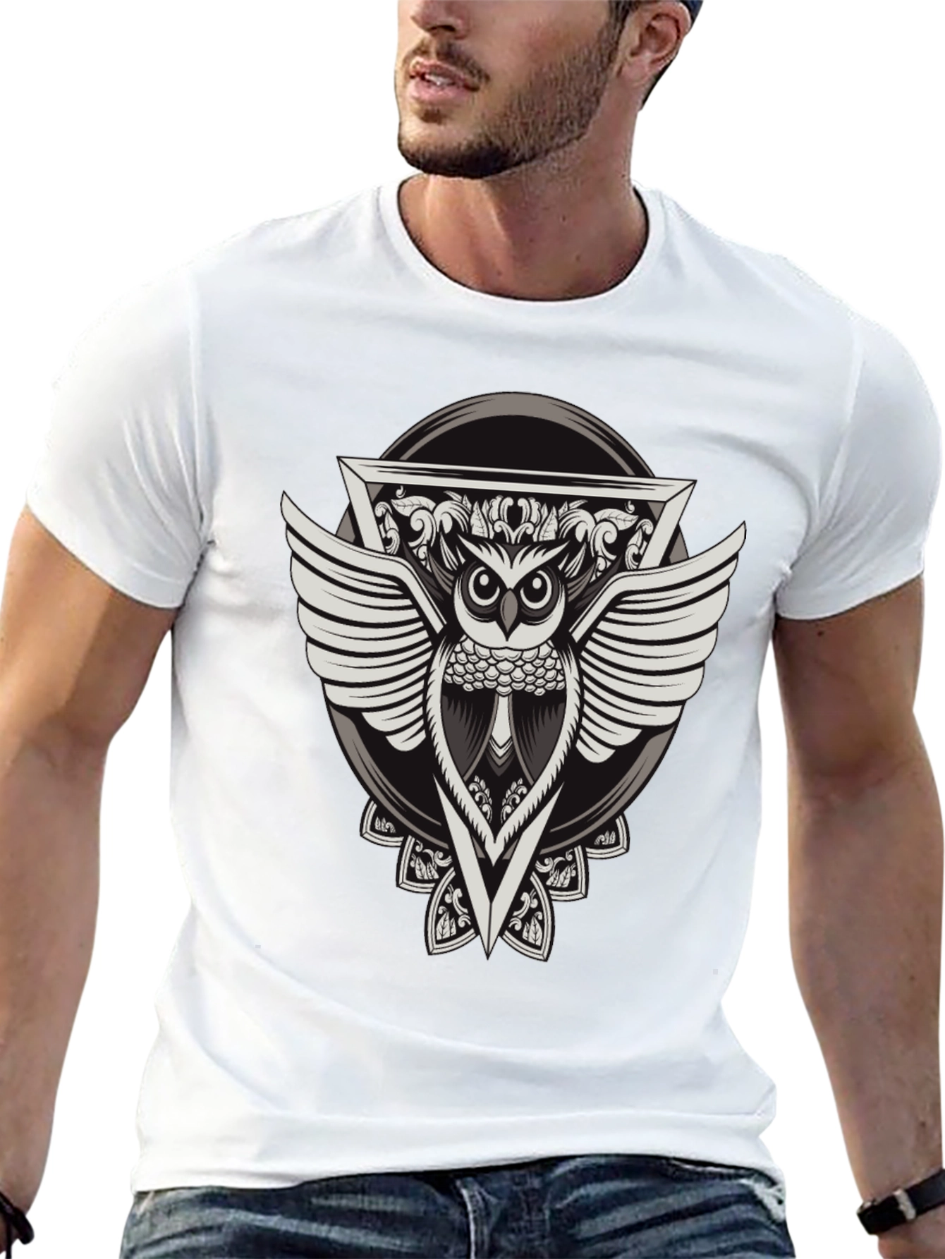 Black Owl Graphic Print Black T-Shirt view 13