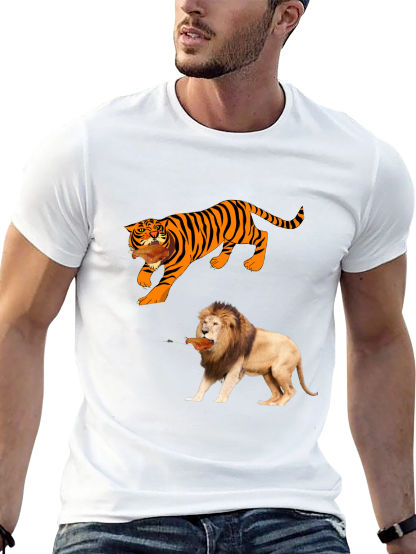 Black Tiger & Lion Graphic Tee - Black Cotton T-Shirt view 13