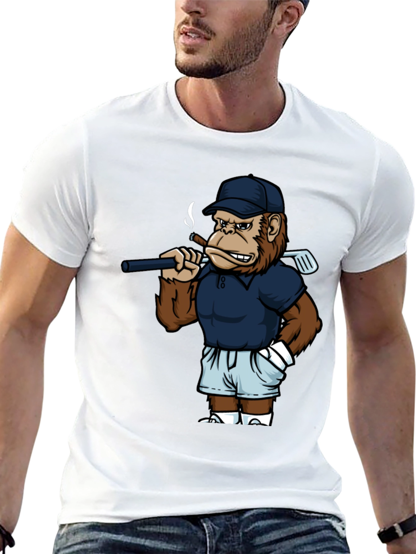 Black Cool Monkey Golfer Graphic Tee - Black view 13