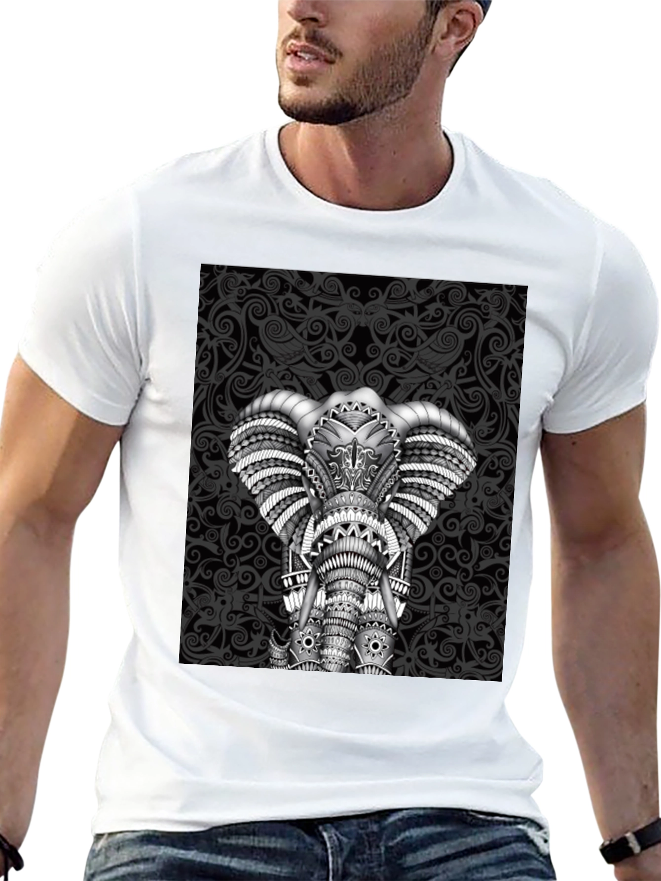 Black Elephant Graphic Tee - Black Crew Neck Shirt view 13