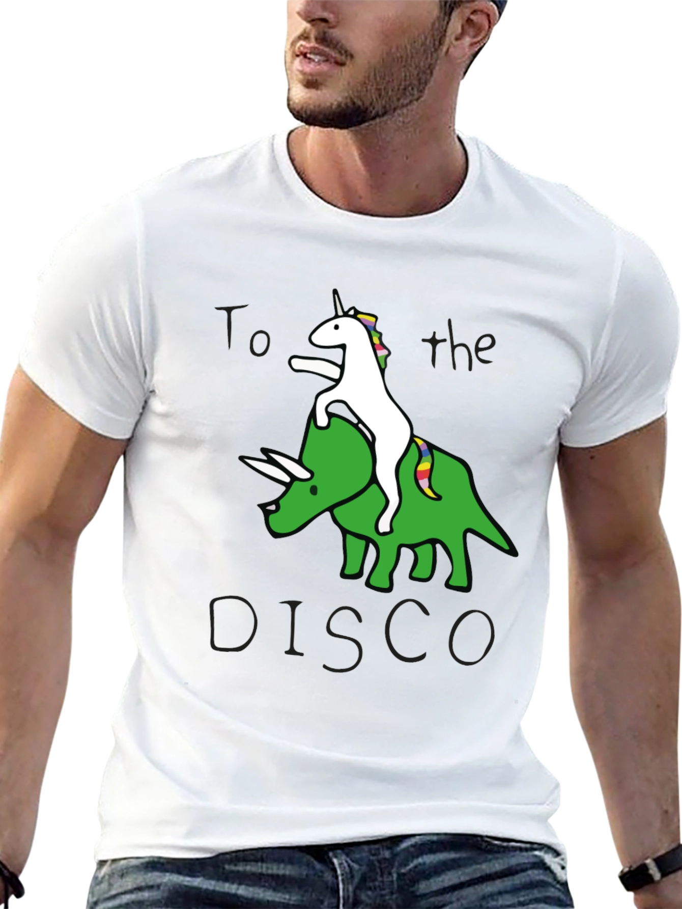 Black Unicorn Riding Triceratops to the Disco Graphic Tee view 13