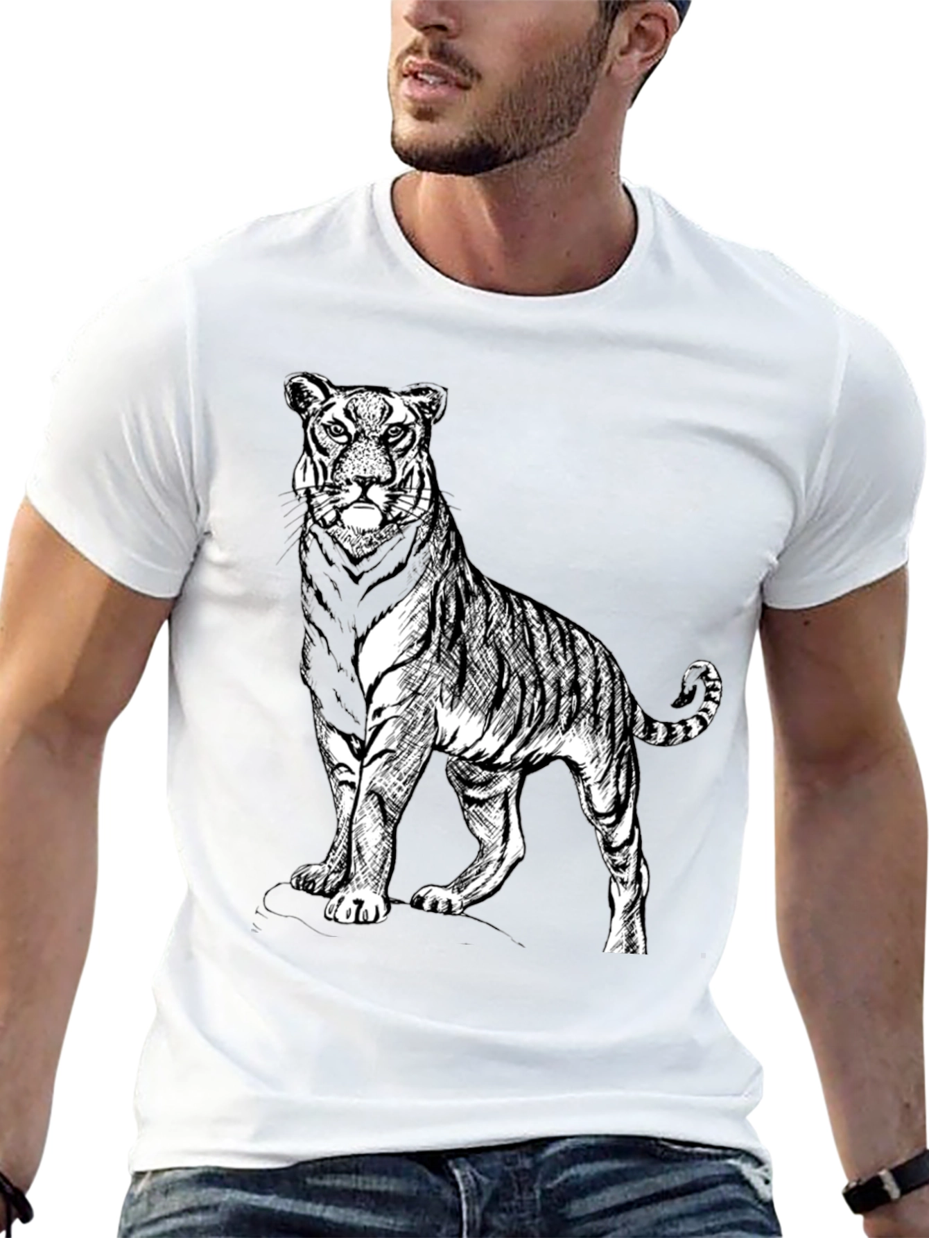 Black Bold Tiger Graphic Tee - Black Cotton Blend Shirt view 13