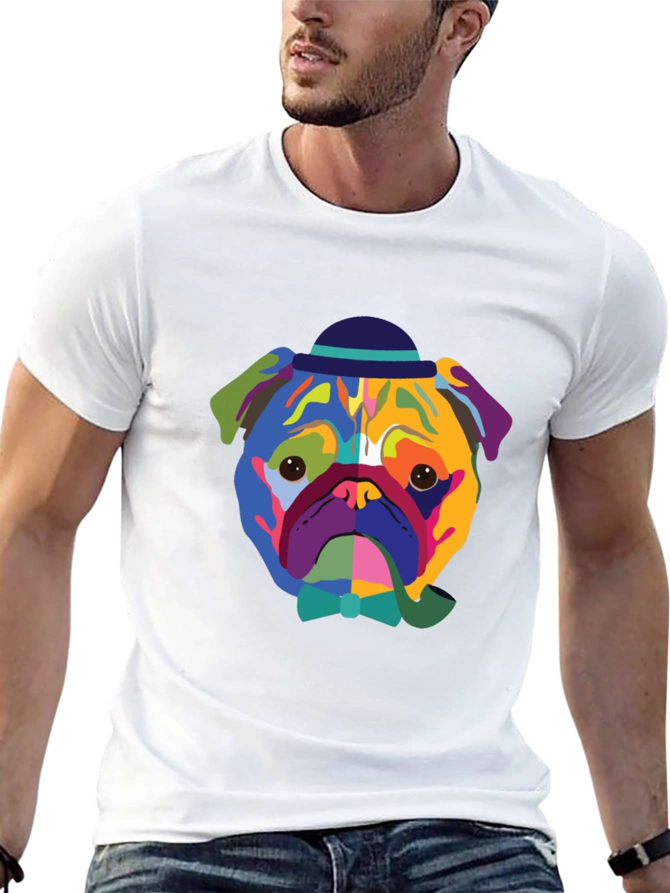 Black Colorful Dog Graphic Tee - Modern Art Style view 13
