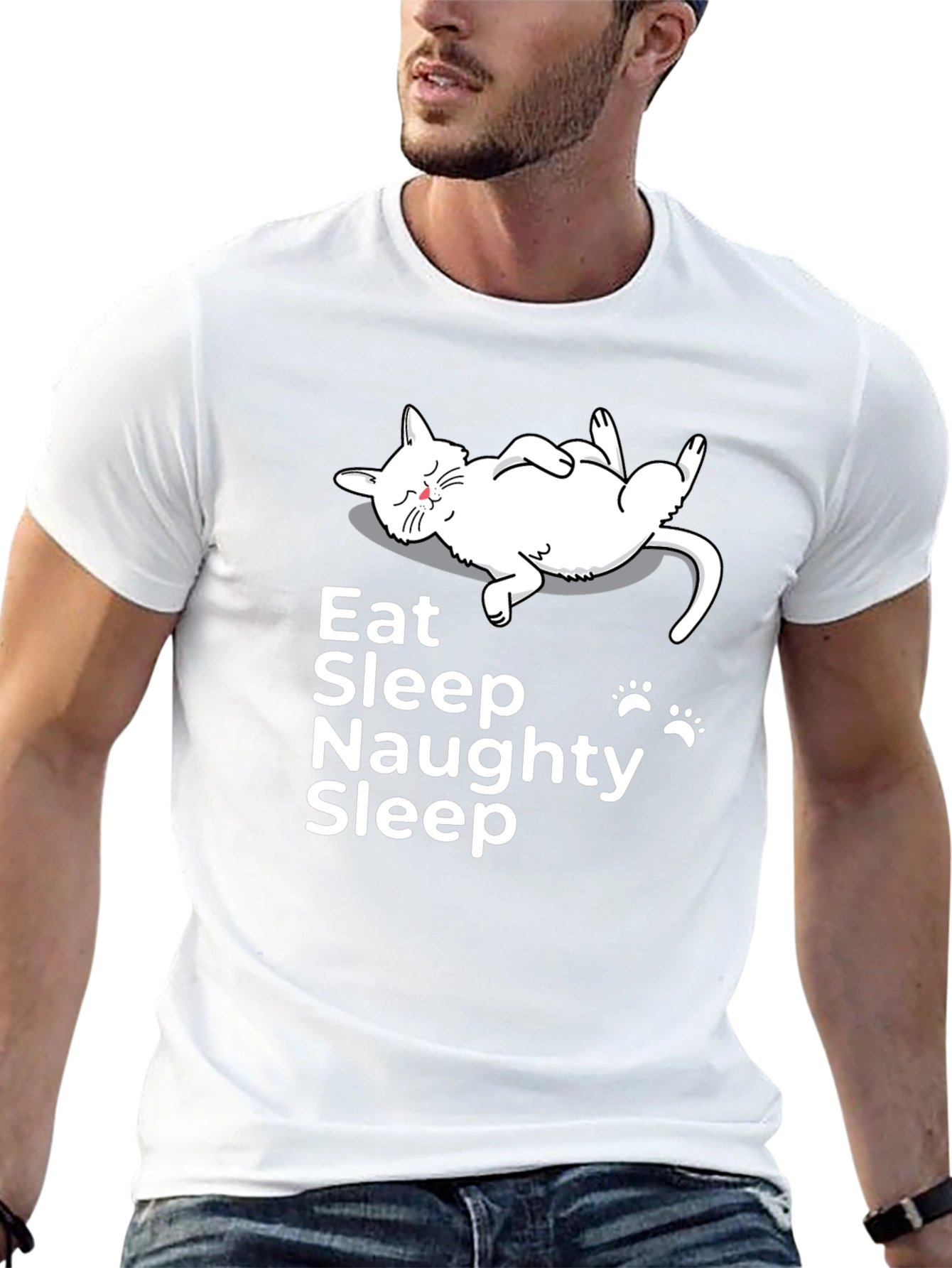 Black Eat Sleep Naughty Sleep Cat Graphic Tee view 13