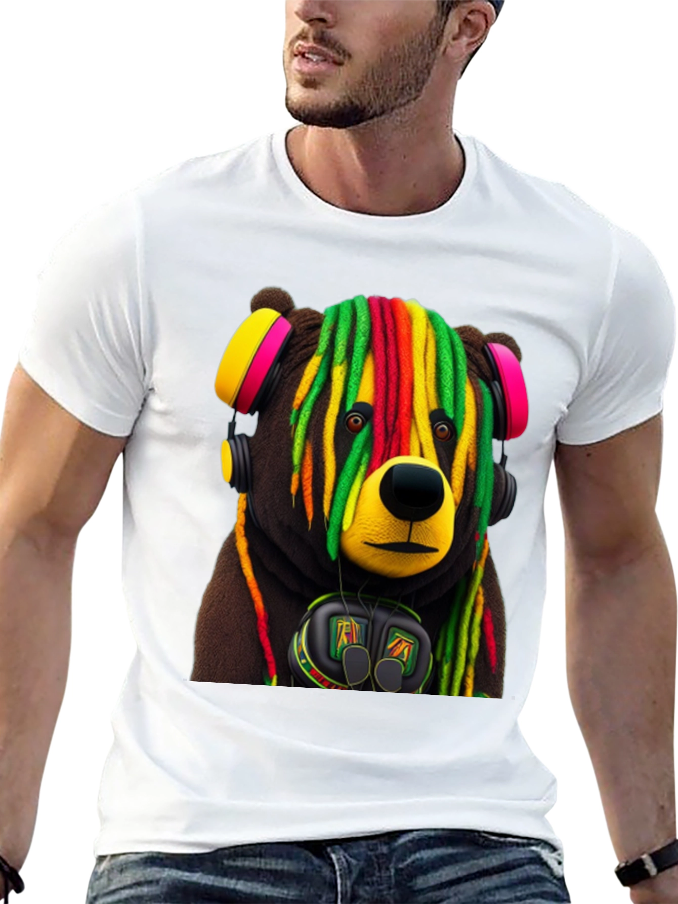 Black Rasta Bear Graphic Tee - Cool Streetwear view 13