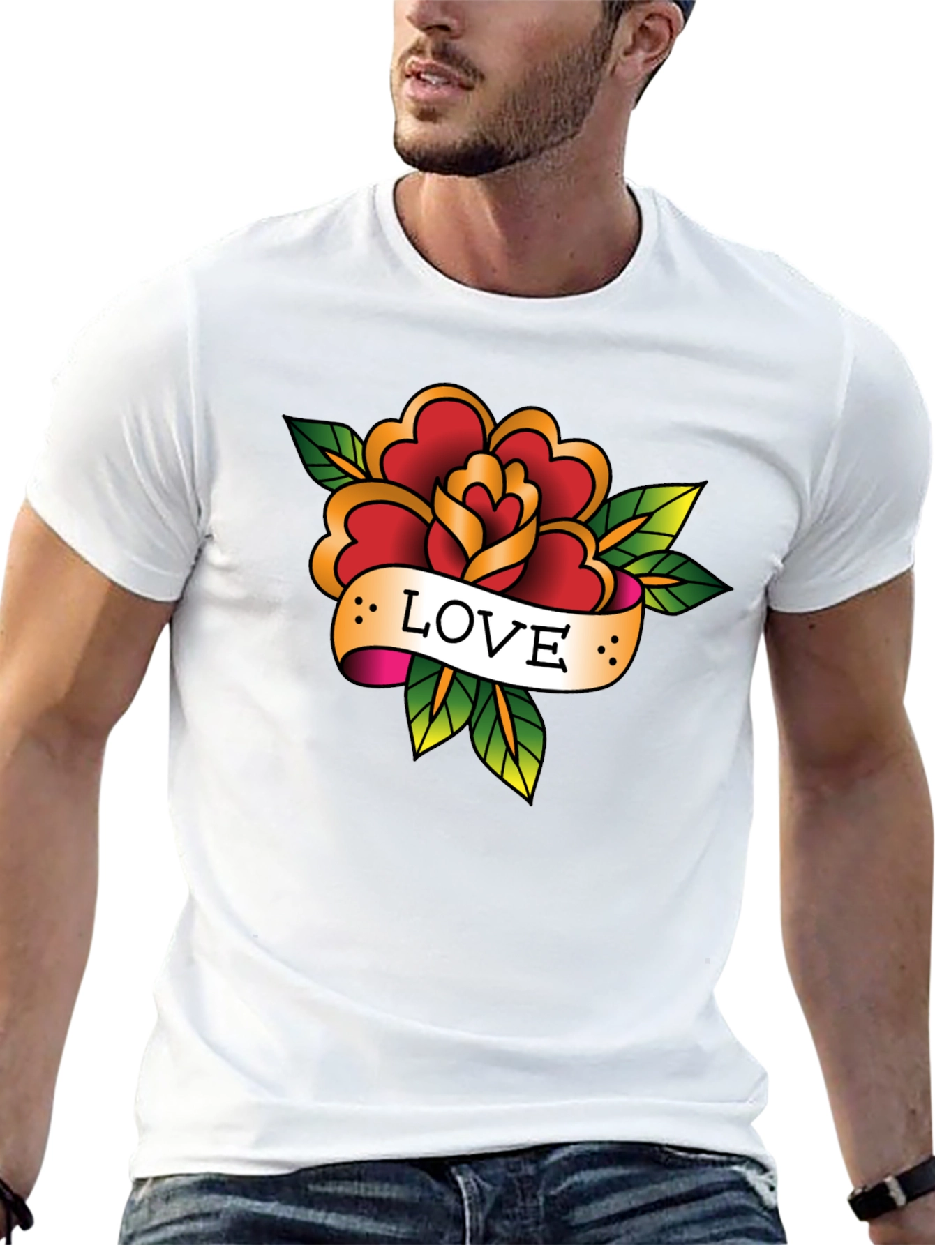 Black Love Rose Tattoo Style Black Graphic Tee view 13