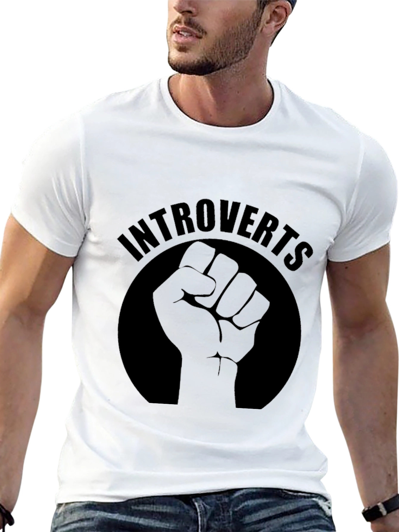 Black Introverts Fist Graphic Black T-Shirt view 13