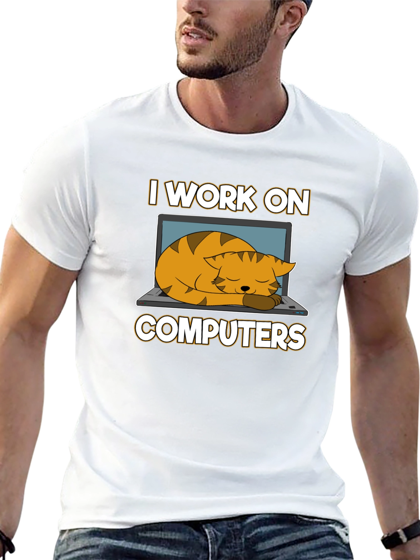 Black I Work On Computers Cat Nap T-Shirt view 13