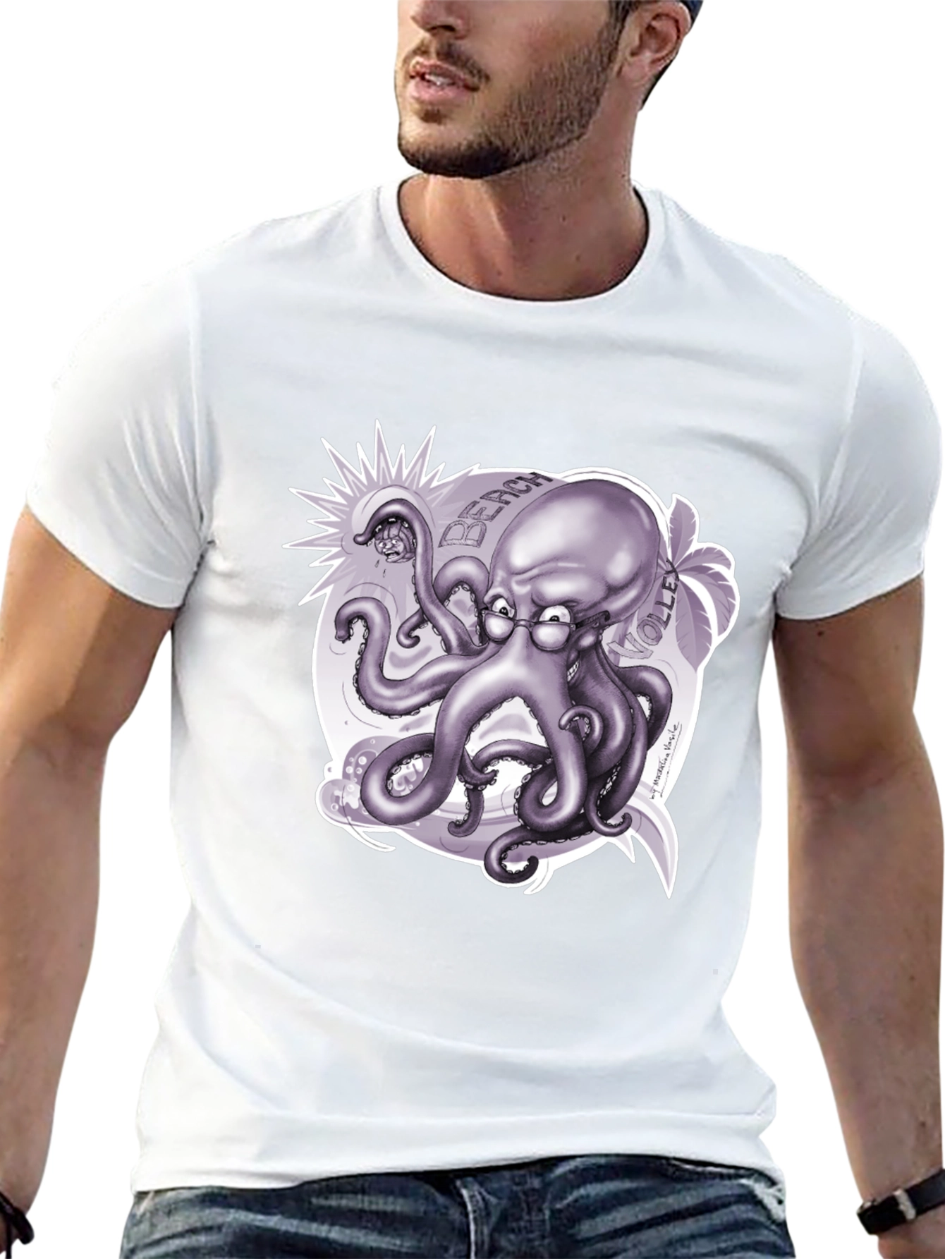 Black Octopus Beach Volleyball T-Shirt - Unique Design view 13