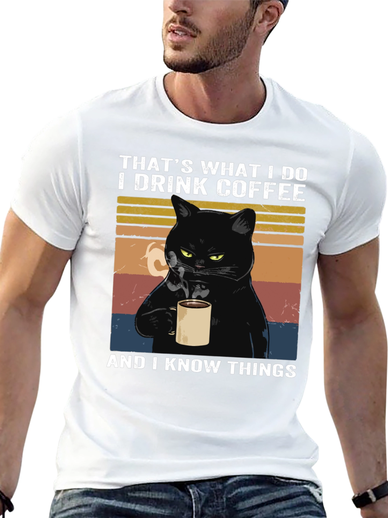 Black Coffee & Cat T-Shirt - I Drink Coffee and I Know Things view 13