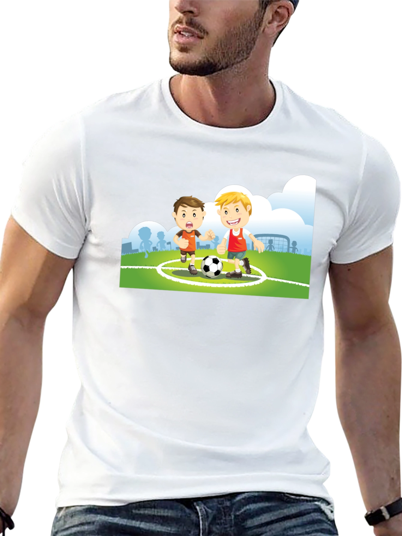 Black Cartoon Soccer Player Black T-Shirt view 13