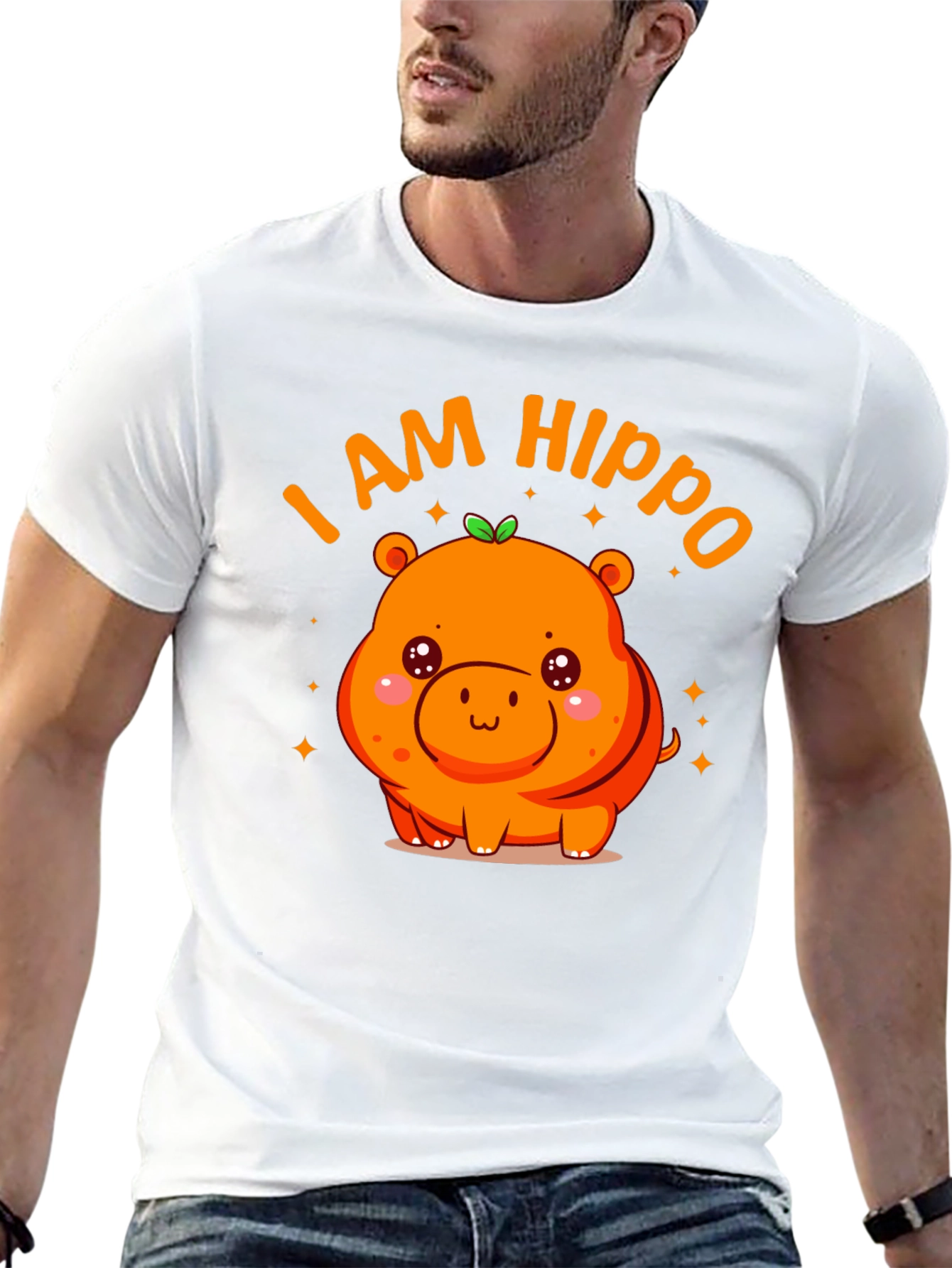 Black Cute "I AM HIPPO" Graphic Black T-Shirt view 13