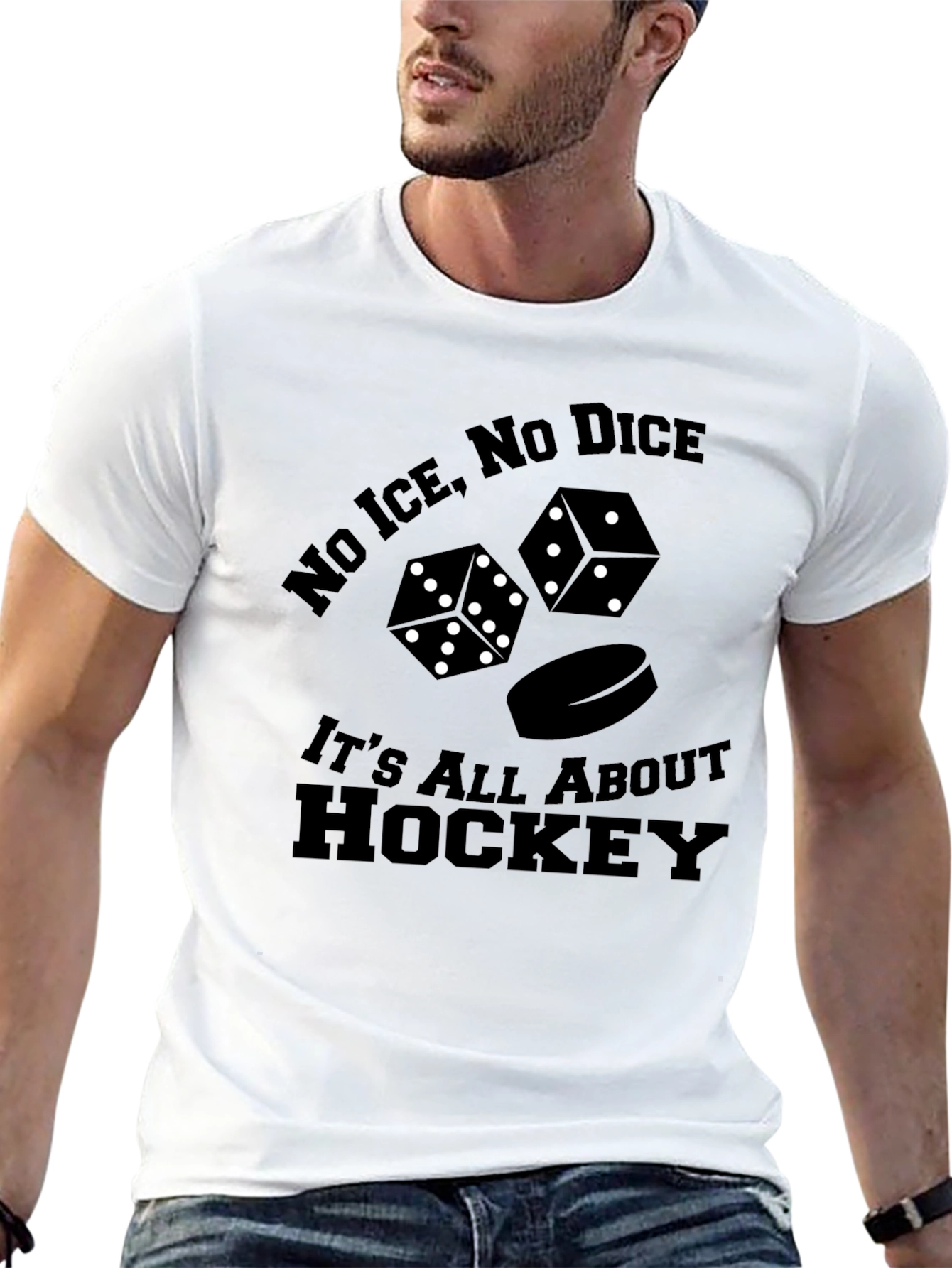 Black No Ice, No Dice Hockey T-Shirt view 13