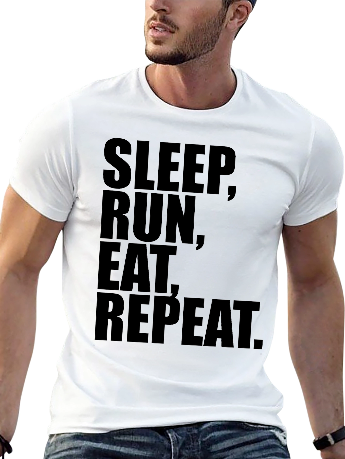 Black Sleep Run Eat Repeat Black T-Shirt - Fitness Lifestyle view 13