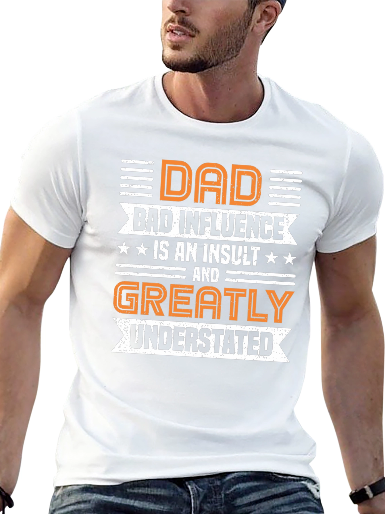 Black Dad Bad Influence Funny T-Shirt view 13