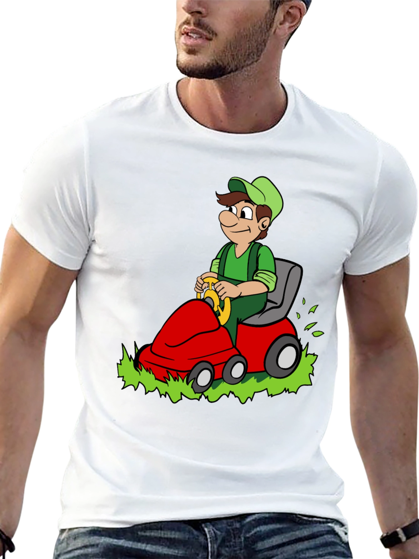 Black Luigi Riding Lawnmower Graphic T-Shirt view 13