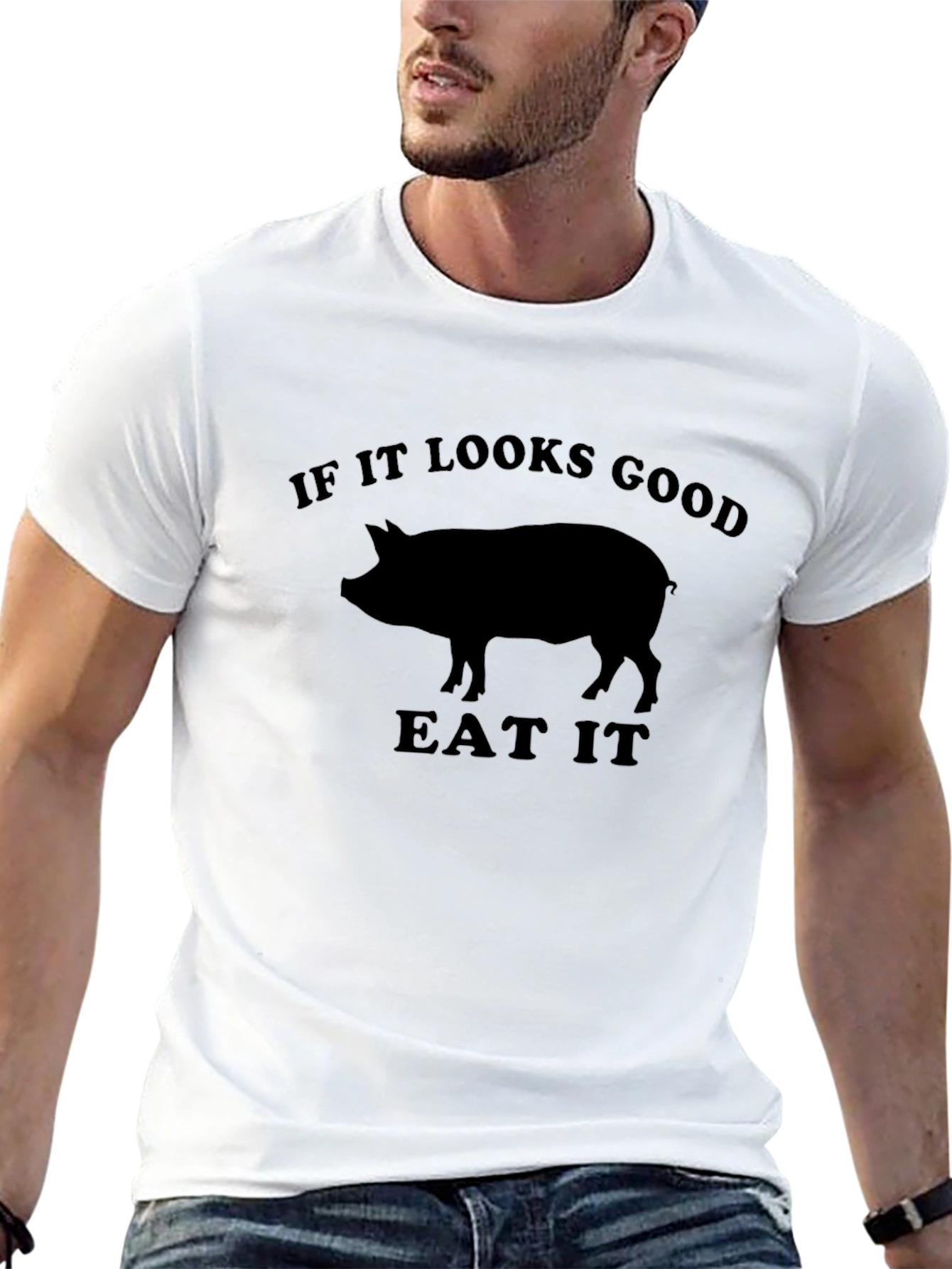 Black Funny Pig Graphic Tee - If It Looks Good Eat It view 13