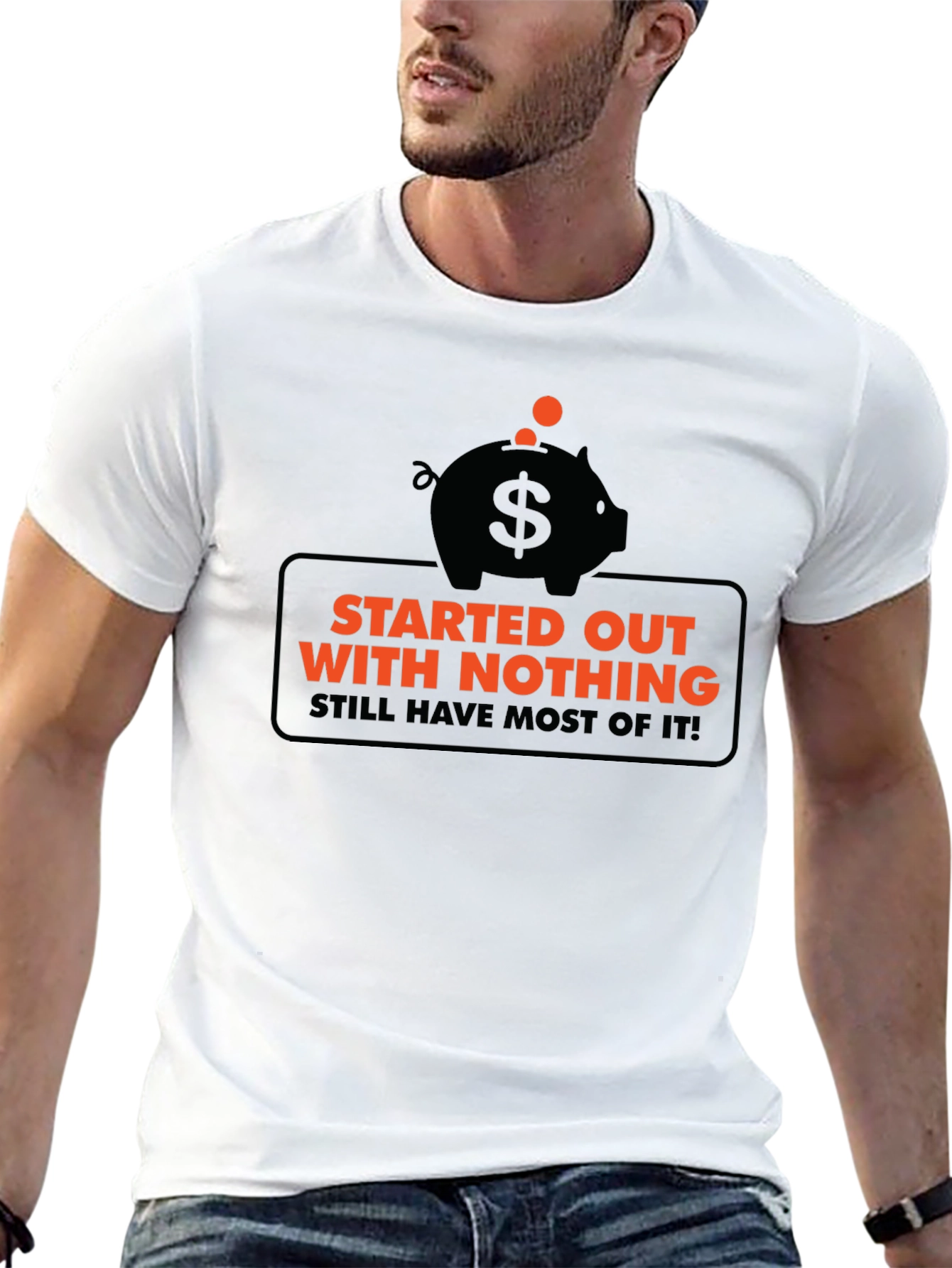 Black Funny Started Out With Nothing Piggy Bank Graphic Tee view 13