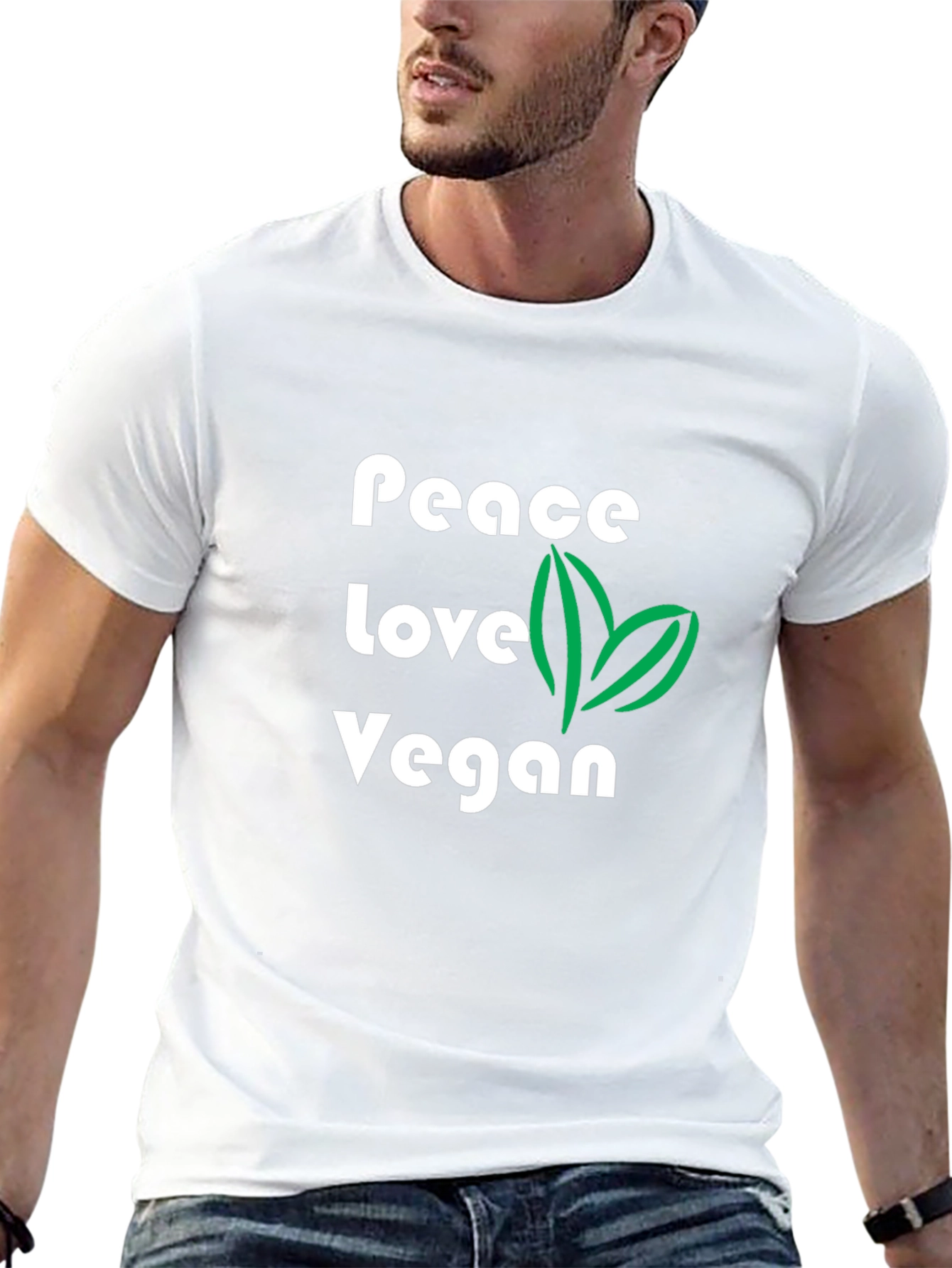 Black Peace Love Vegan Graphic T-Shirt - Black view 13