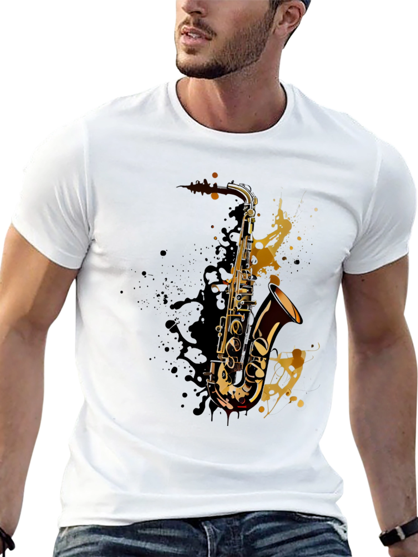 Black Saxophone Splash Graphic T-Shirt - Music Lover Tee view 13