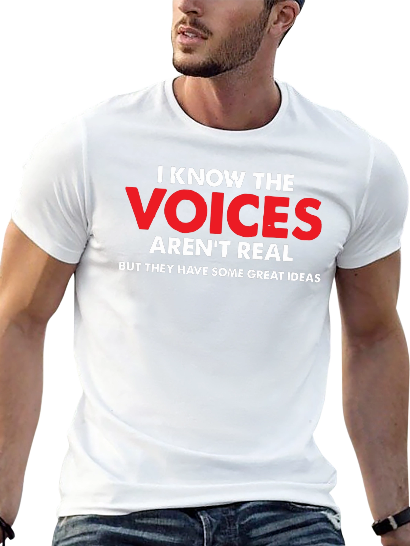 Black Funny "Voices Aren't Real" Graphic T-Shirt view 13