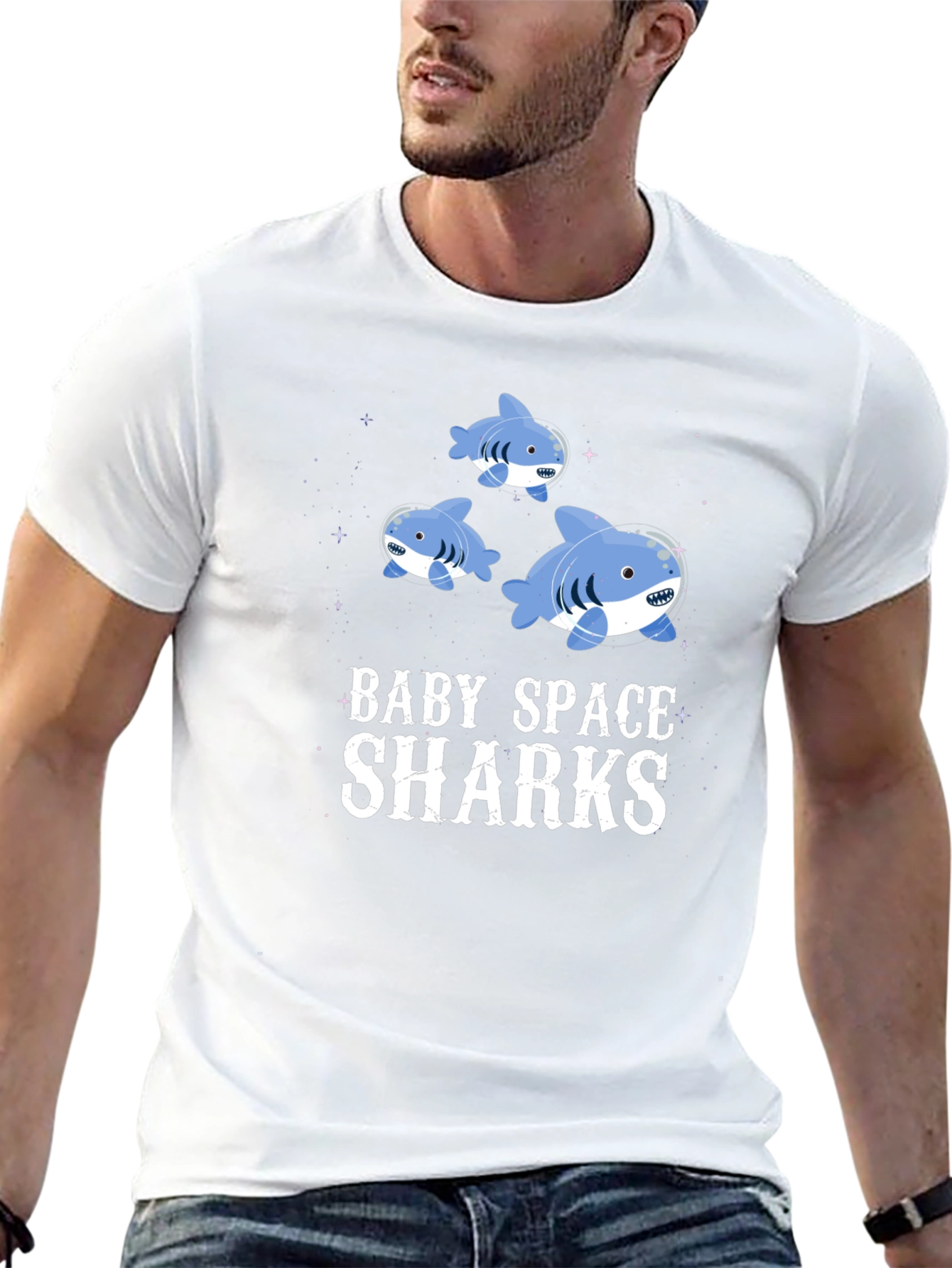 Black Baby Space Sharks Graphic T-Shirt view 13