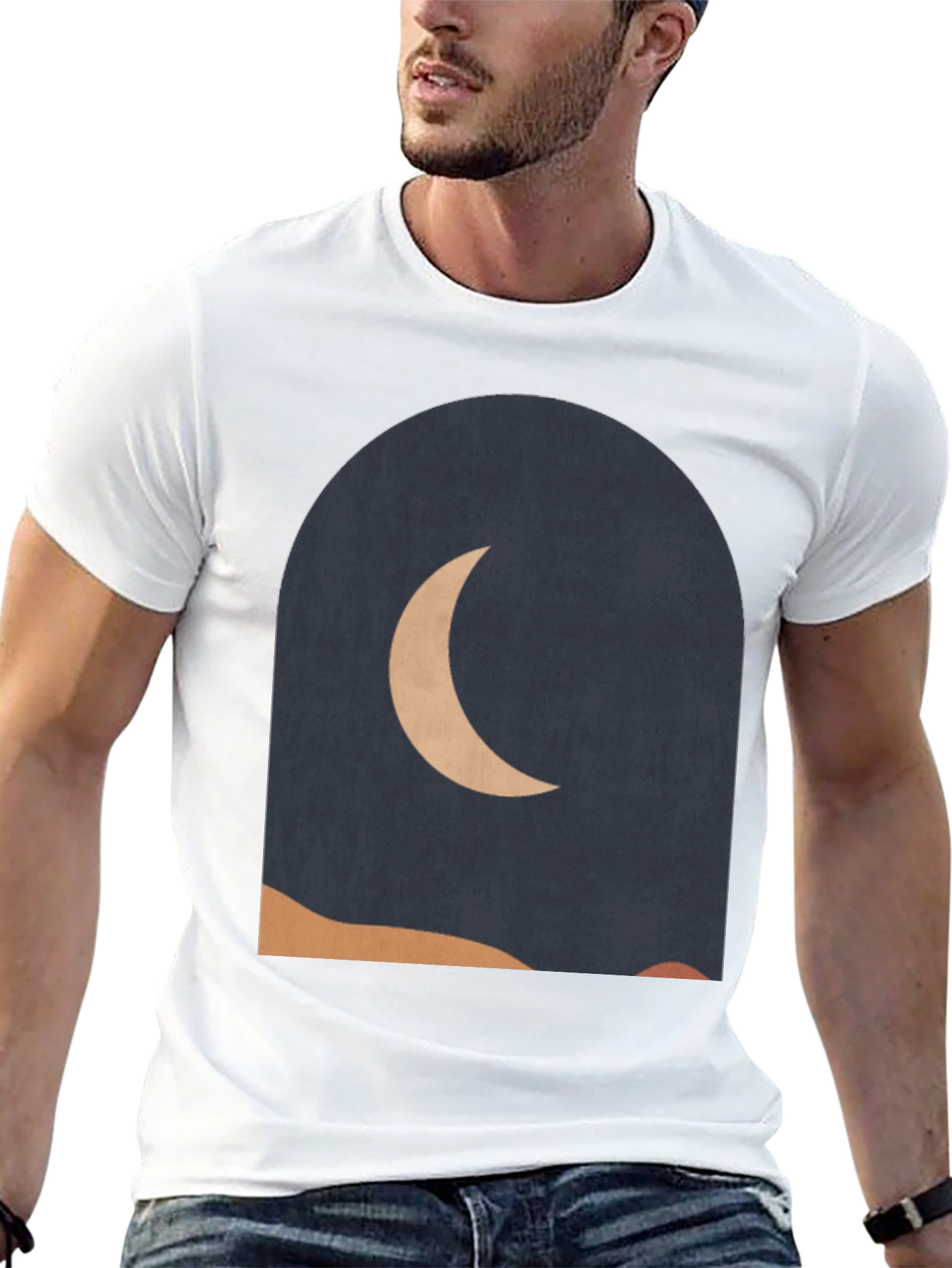 Black Modern Crescent Moon Graphic Tee view 13