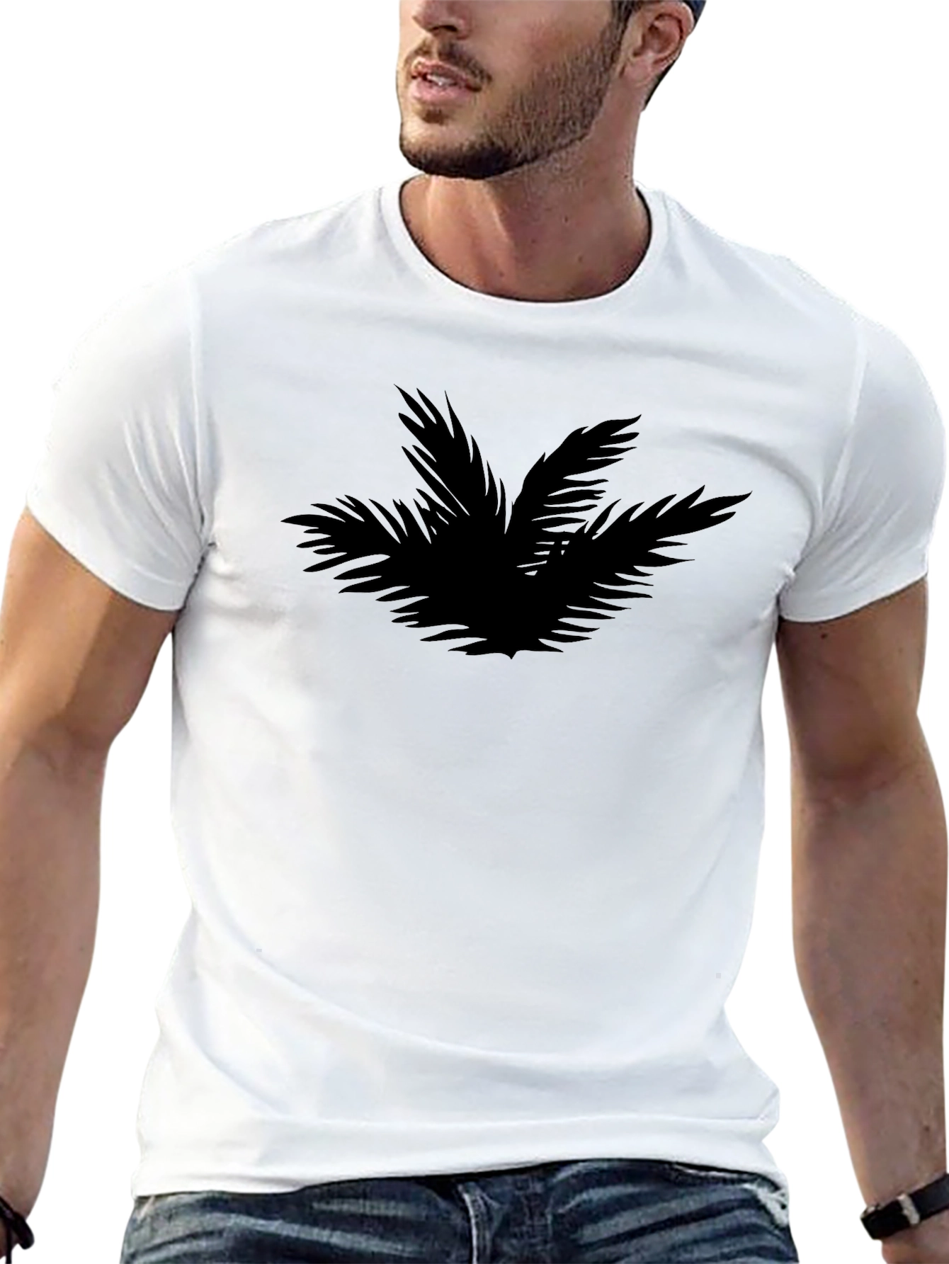 Black Stylish Black Palm Print T-Shirt for Men view 13