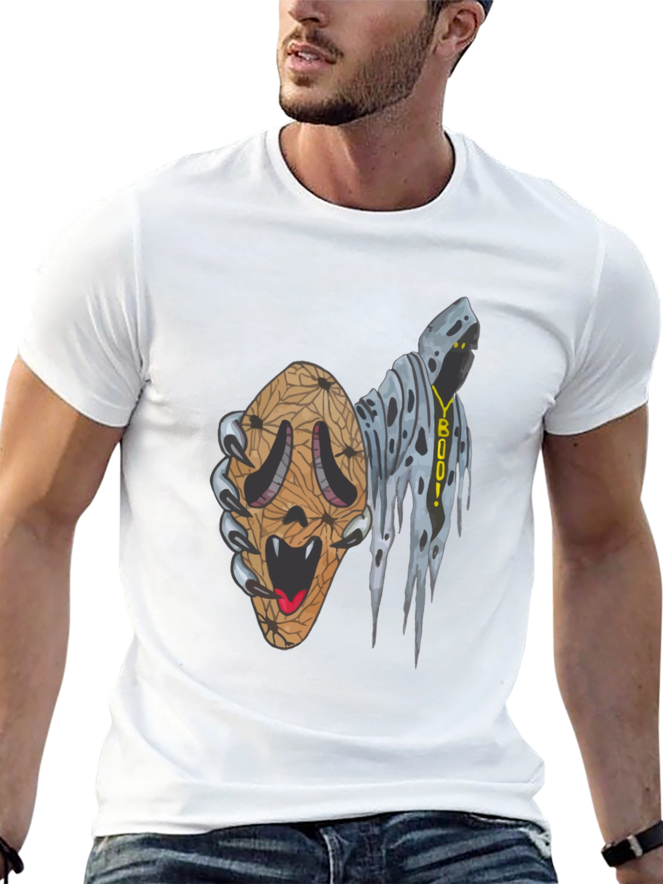 Black Spooky Season Graphic Tee -  Ghost & Scream Mashup! view 13